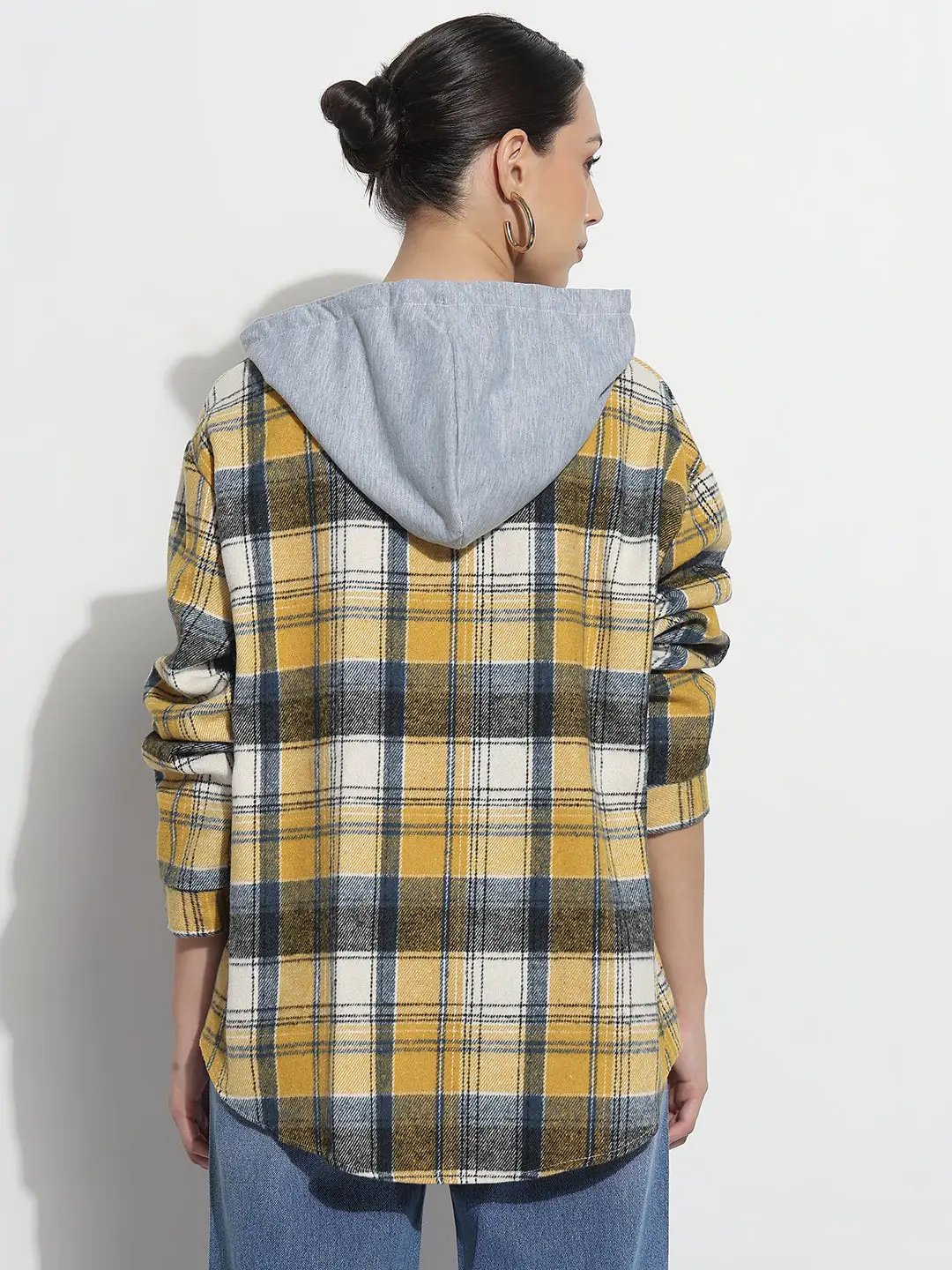 Women's Checked Yellow Regular Fit Shirt with Hood - from SHOWOFFFF