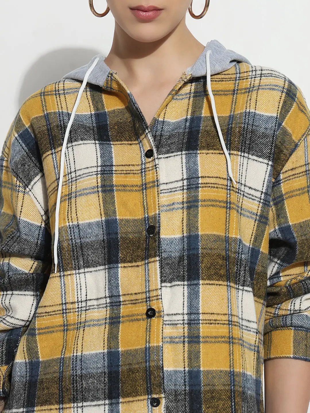 Women's Checked Yellow Regular Fit Shirt with Hood - from SHOWOFFFF