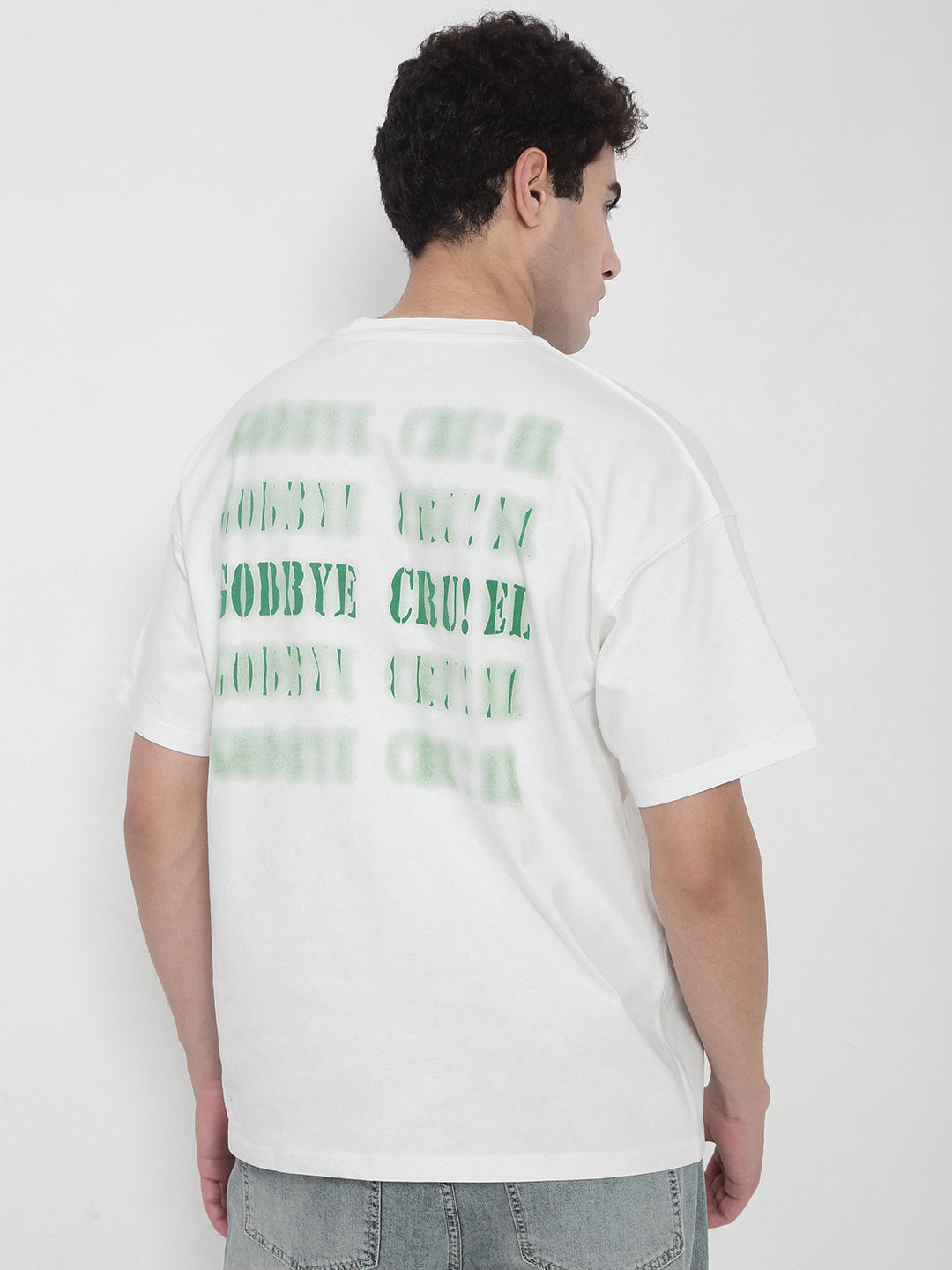 Men's Off White Oversized Typography T-Shirt