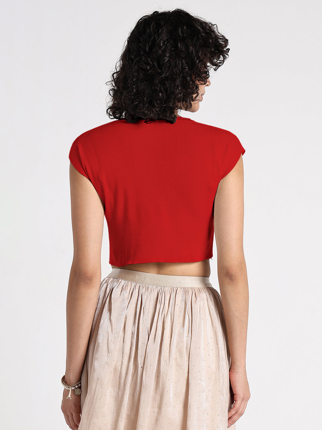 Women's Red Ribbed Fitted Crop Top