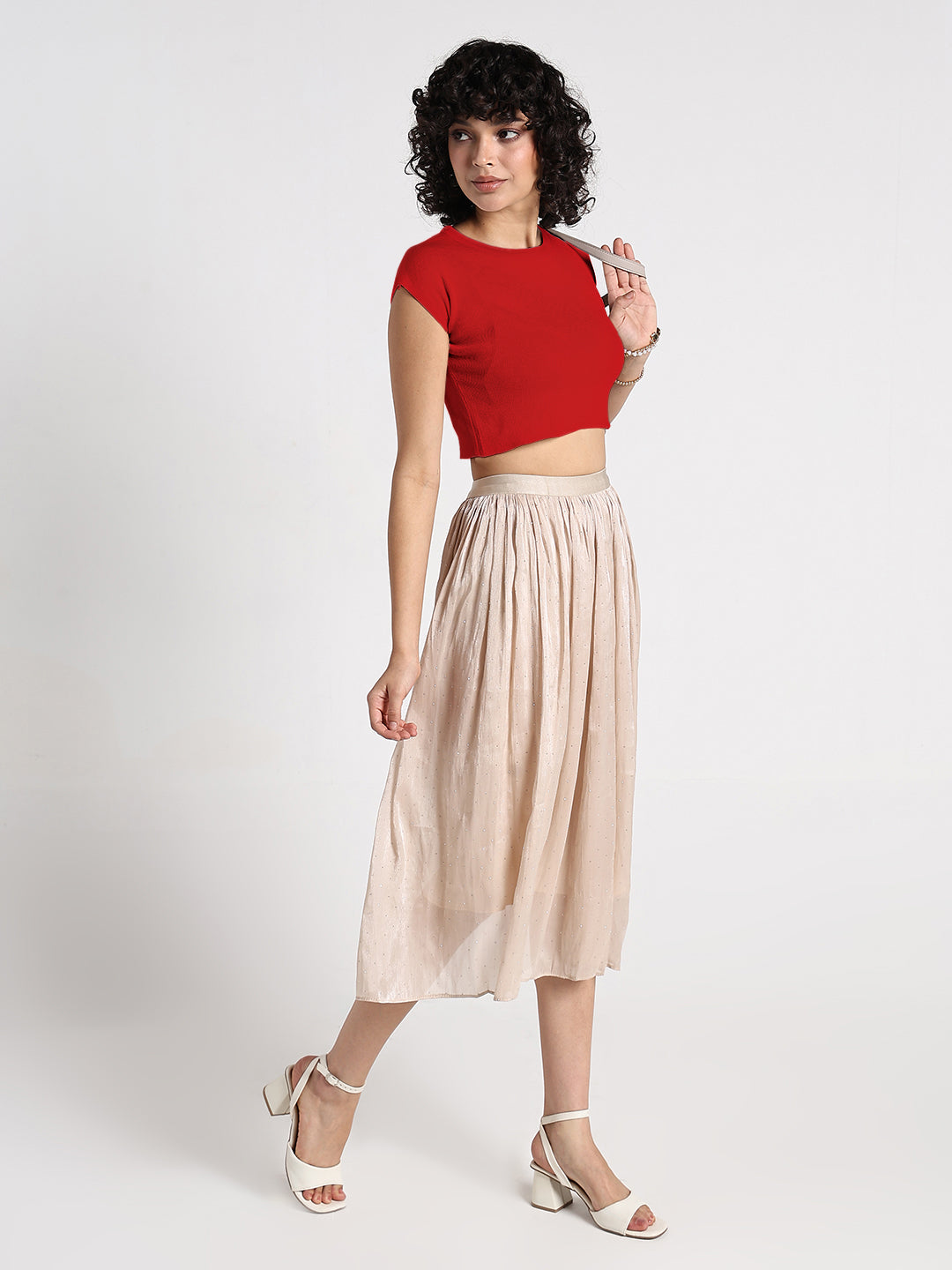 Women's Red Ribbed Fitted Crop Top