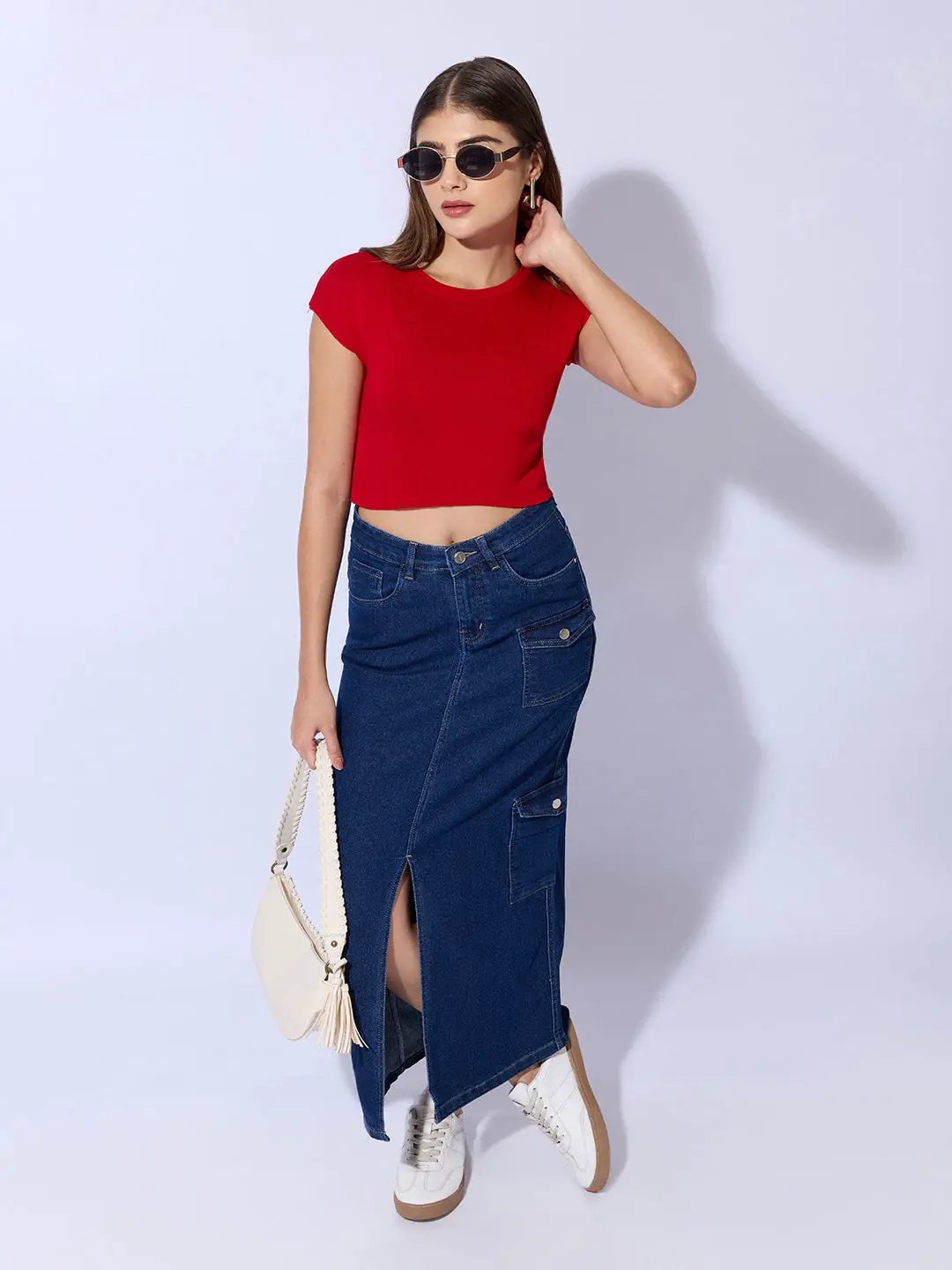 Women's Red Ribbed Fitted Crop Top - Uncategorized from SHOWOFFFF