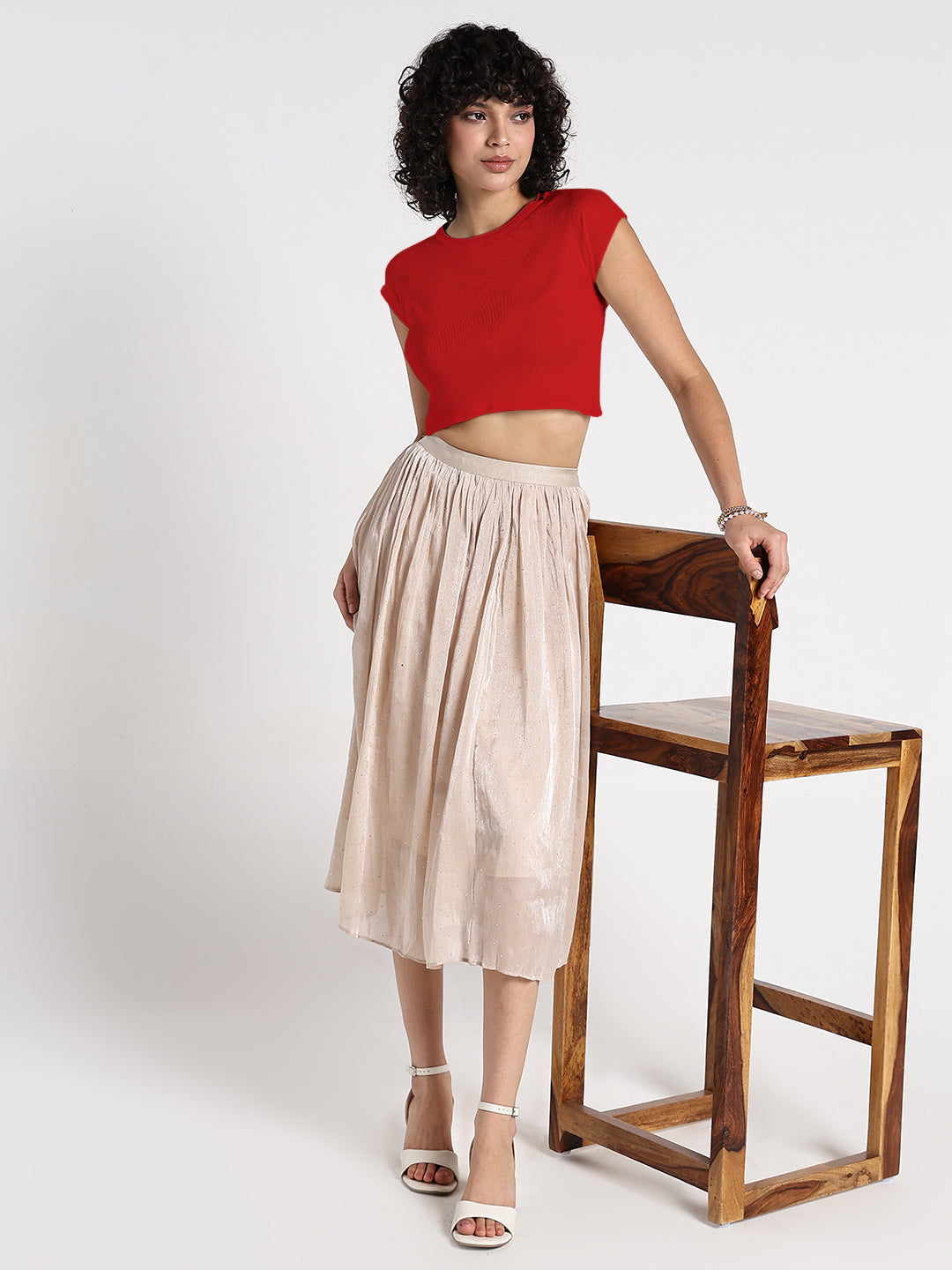 Women's Red Ribbed Fitted Crop Top