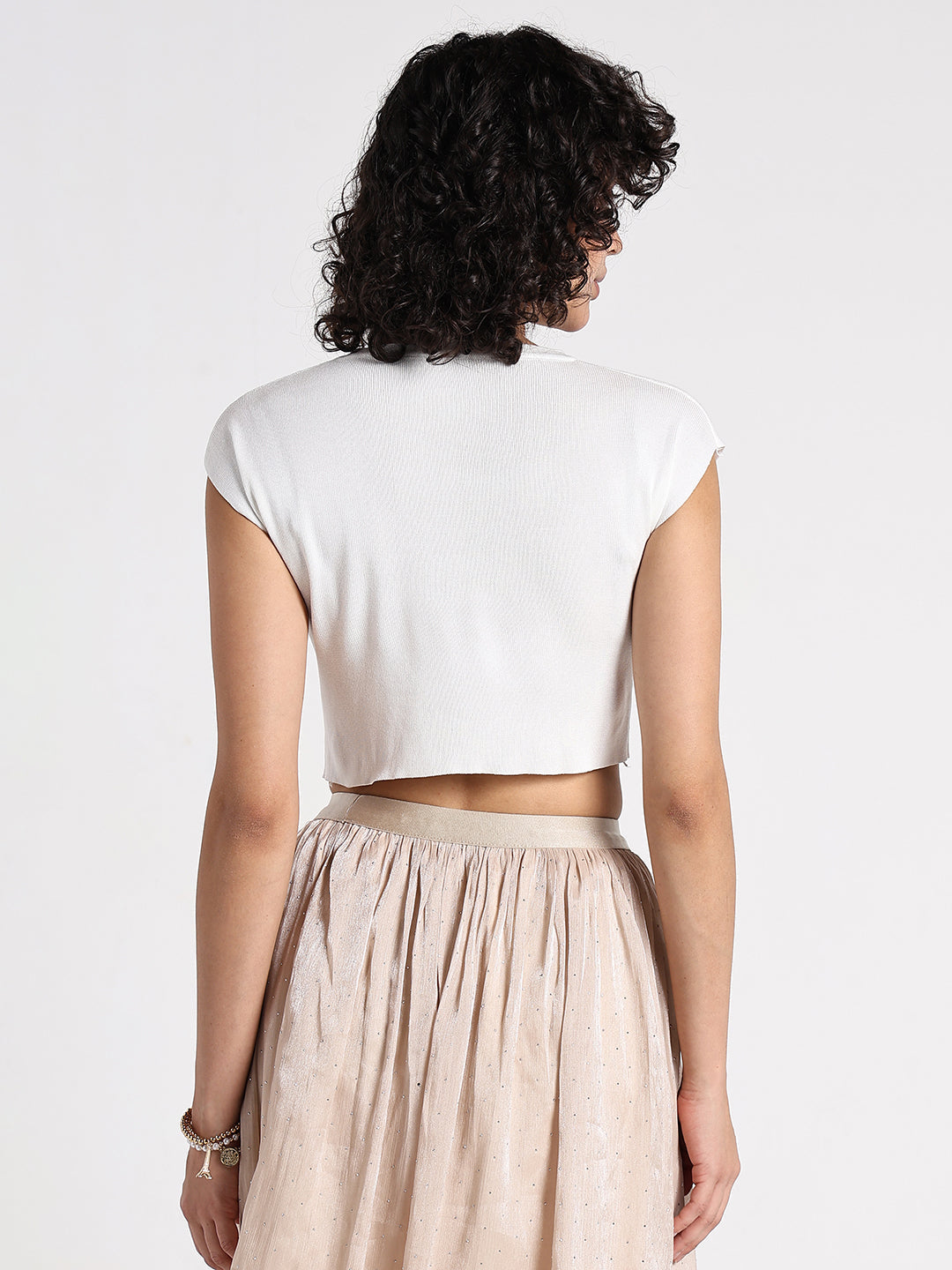 Women's White Ribbed Fitted Crop Top