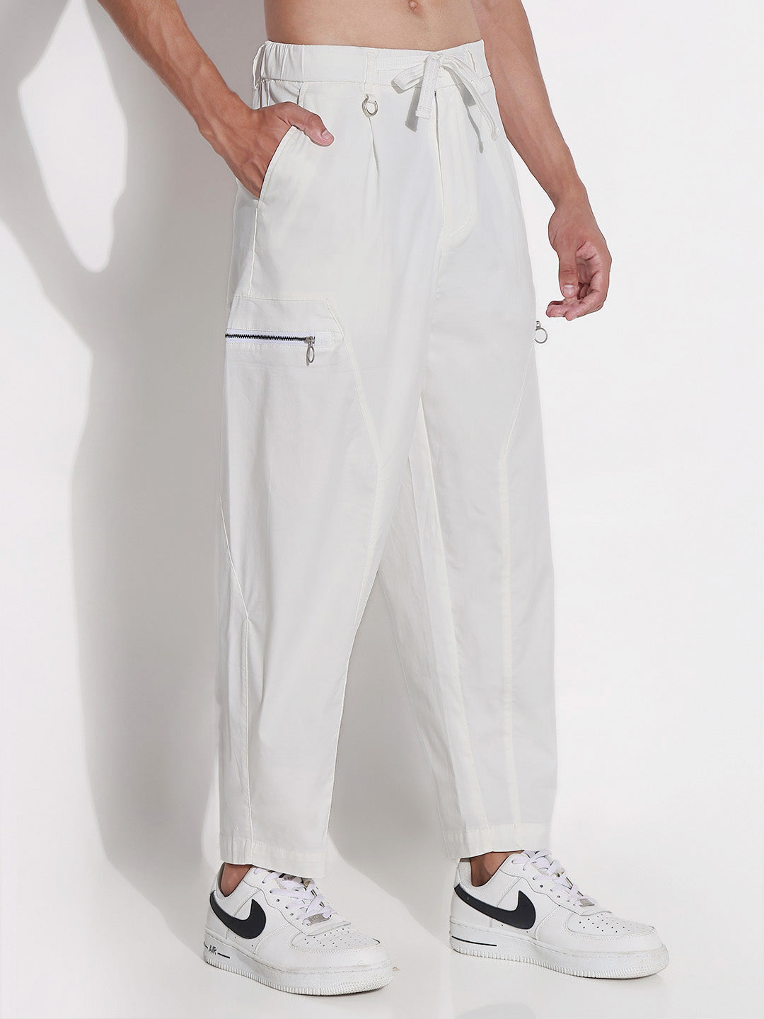 Men's Cotton White Relaxed Fit Trousers