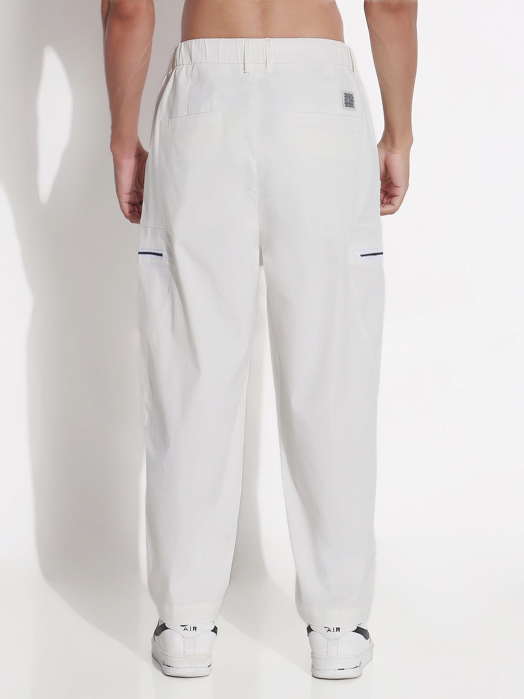 Men's Cotton White Relaxed Fit Trousers