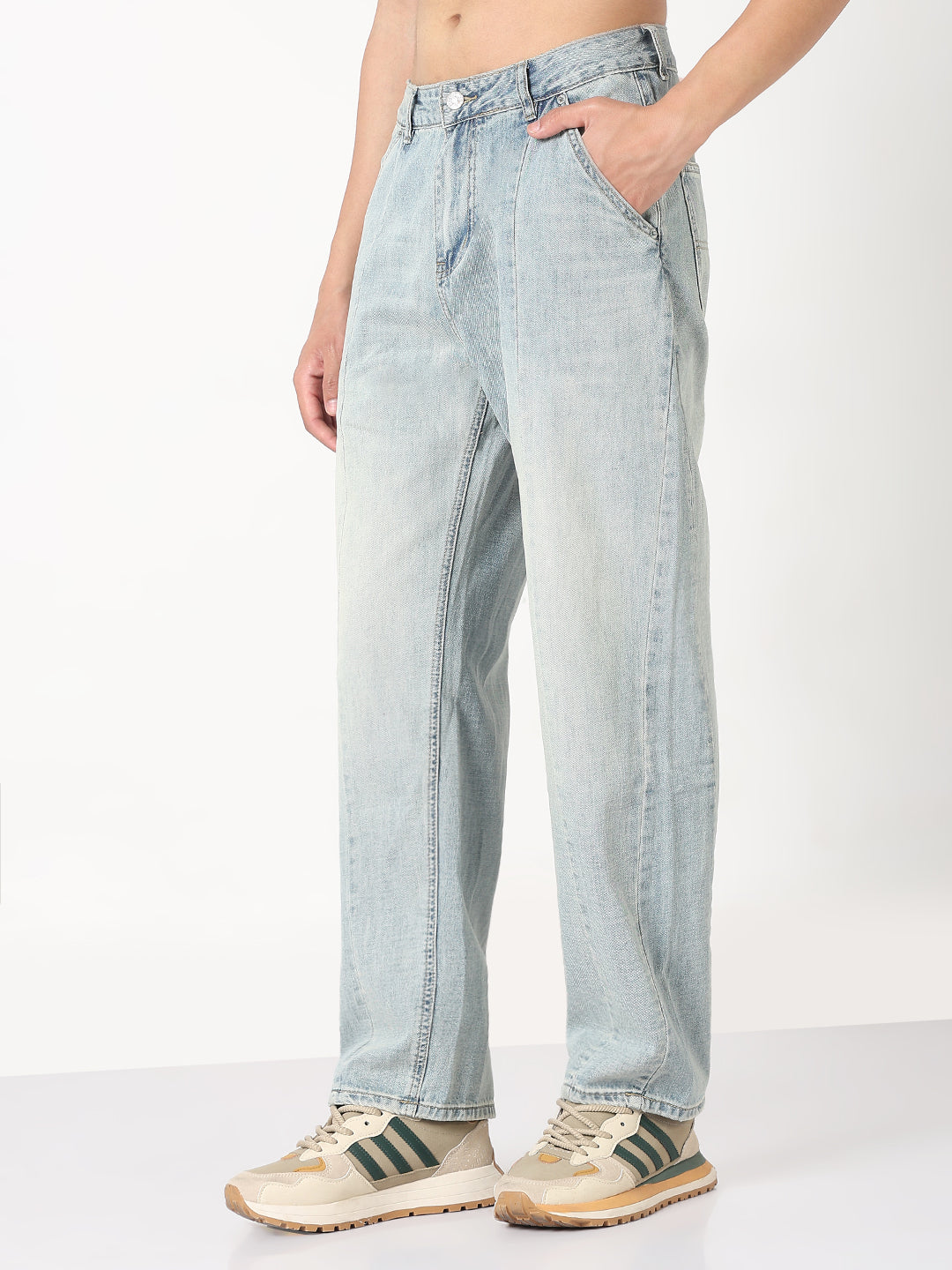 Men's Blue Washed Straight Fit Front Seam Jeans