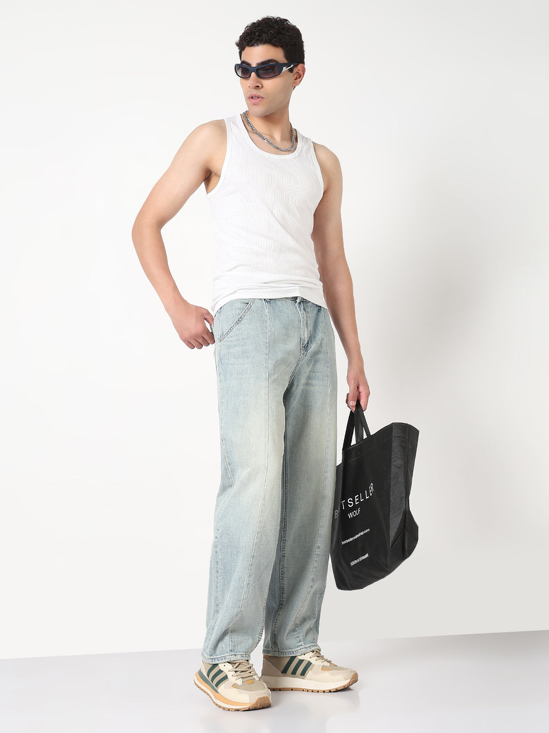 Men's Blue Washed Straight Fit Front Seam Jeans