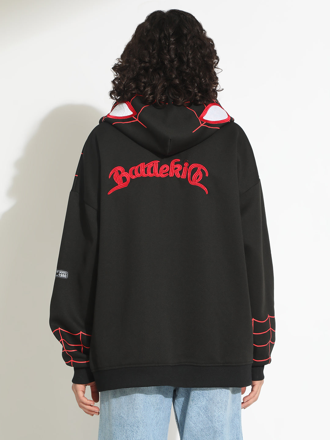 Women's Black Spiderman Graphic Zip Up Hoodie with Masked Hood