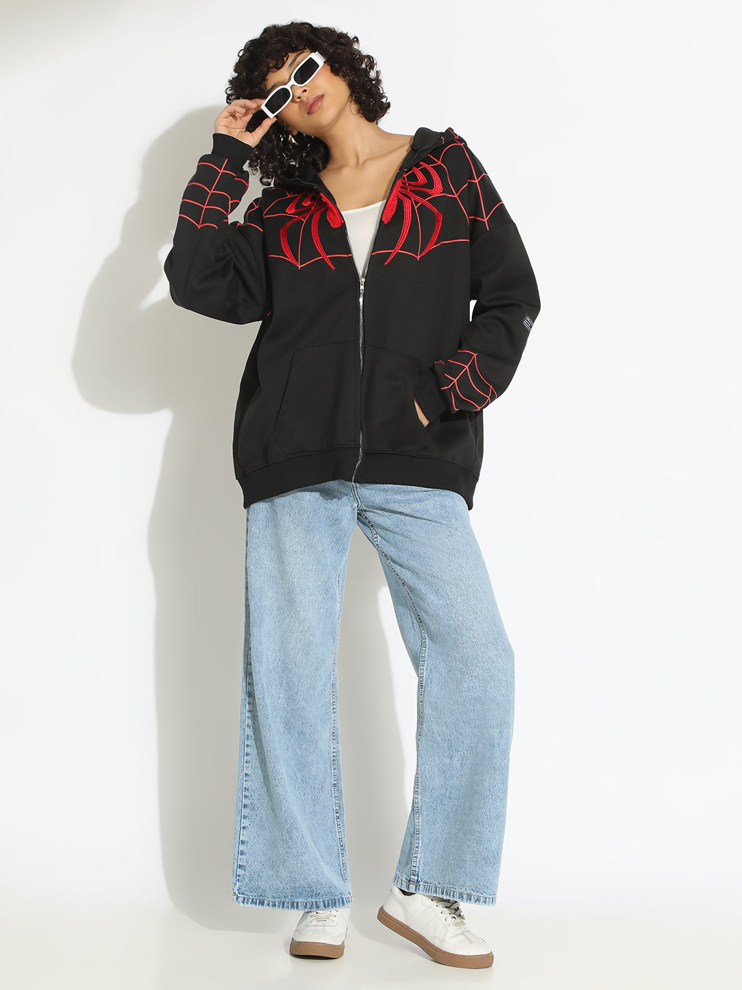 Women's Black Spiderman Graphic Zip Up Hoodie with Masked Hood