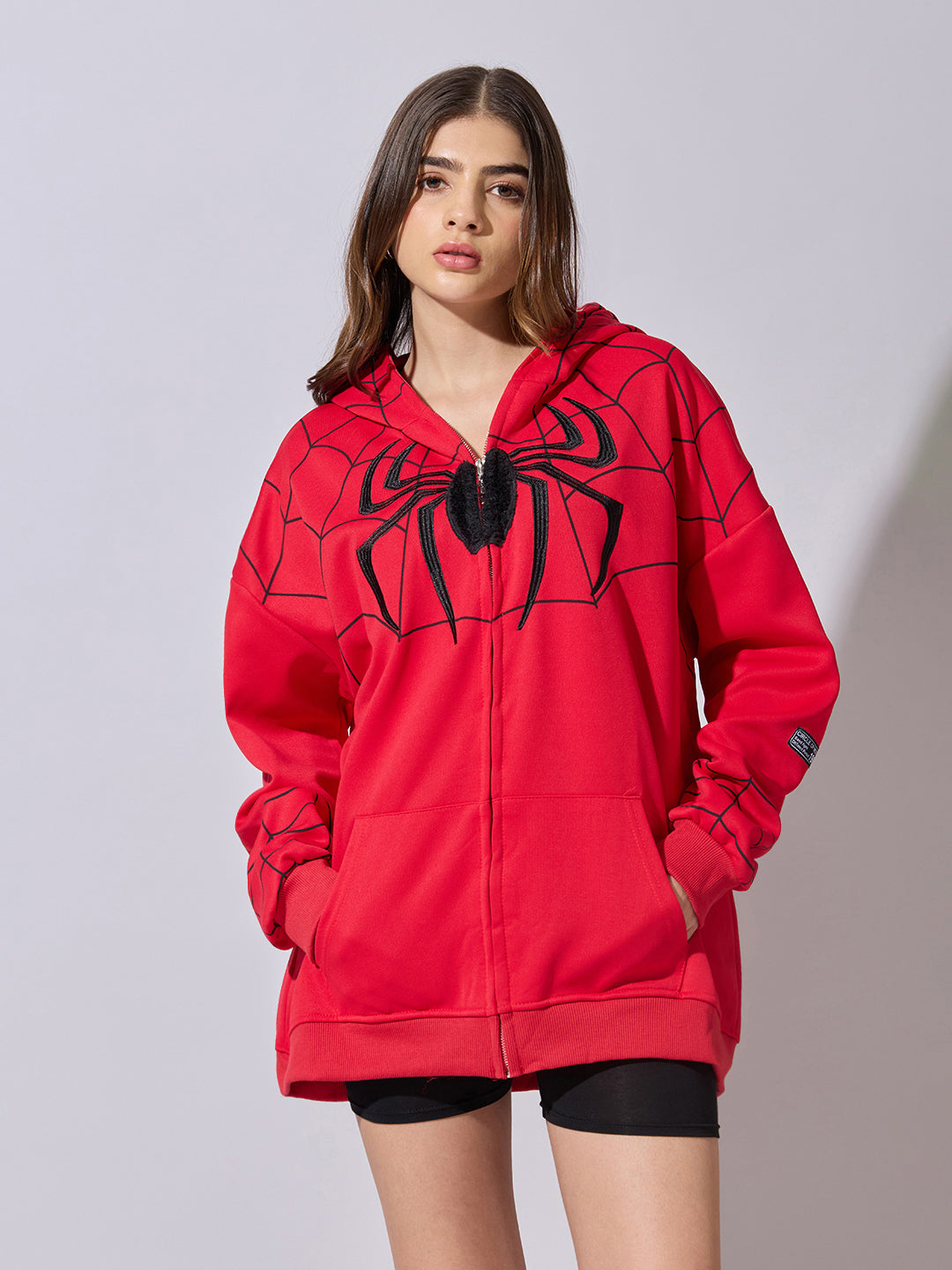 Women's Red Spiderman Graphic Zip Up Hoodie with Masked Hood