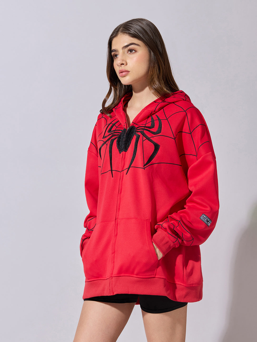 Women's Red Spiderman Graphic Zip Up Hoodie with Masked Hood