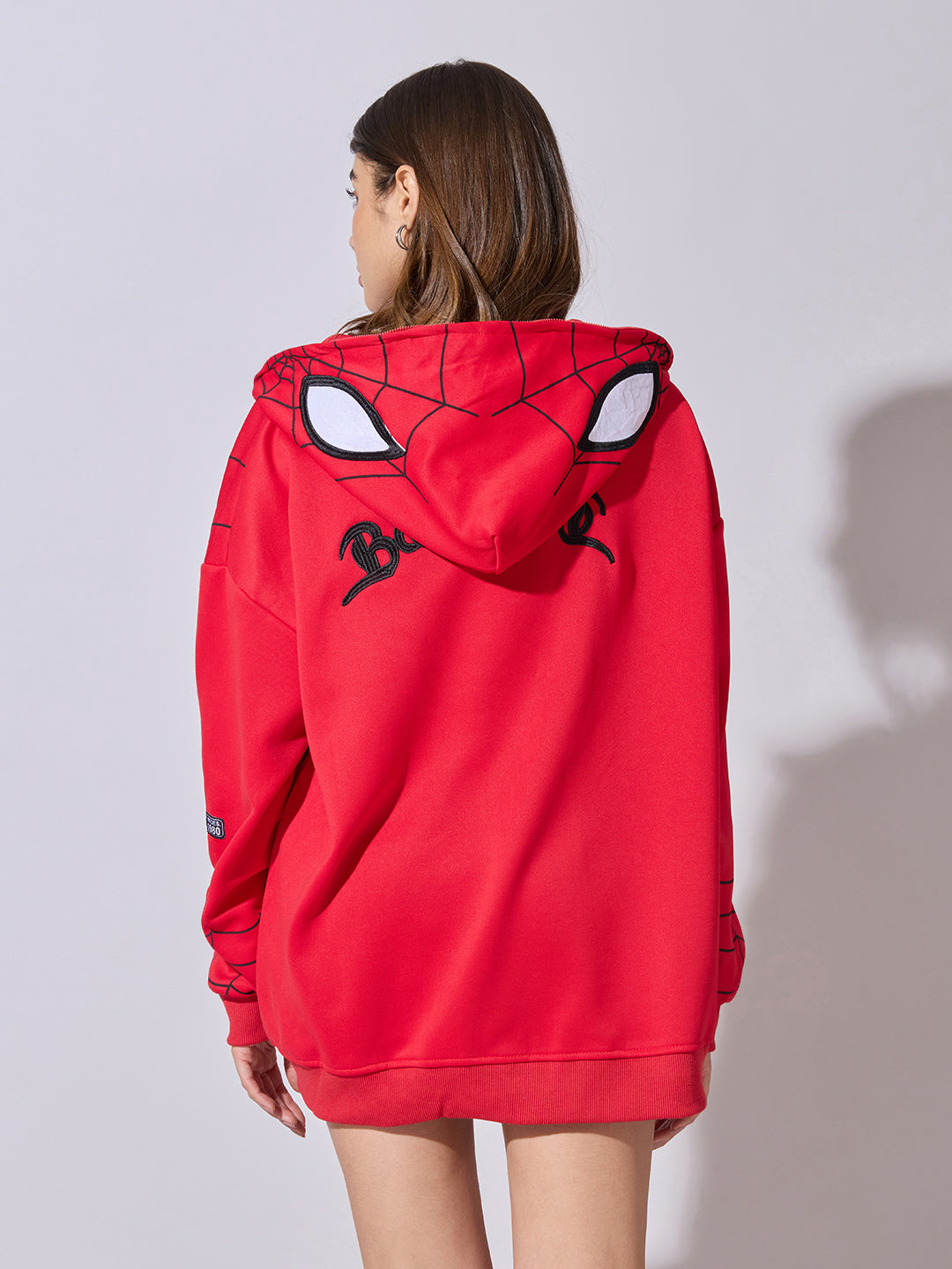 Women's Red Spiderman Graphic Zip Up Hoodie with Masked Hood