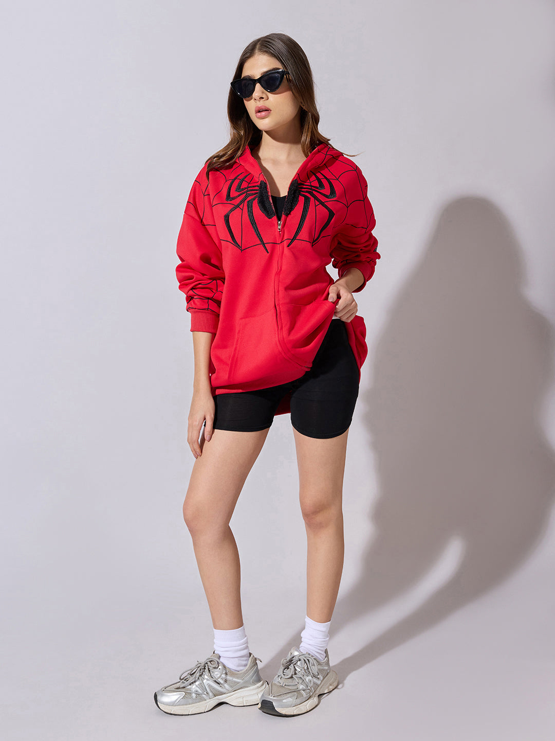 Women's Red Spiderman Graphic Zip Up Hoodie with Masked Hood