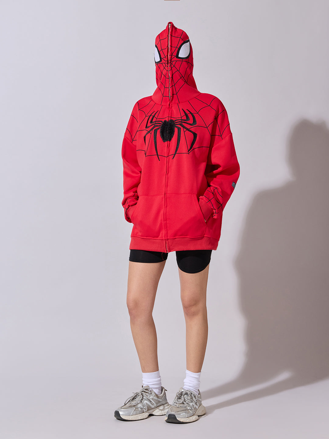 Women's Red Spiderman Graphic Zip Up Hoodie with Masked Hood