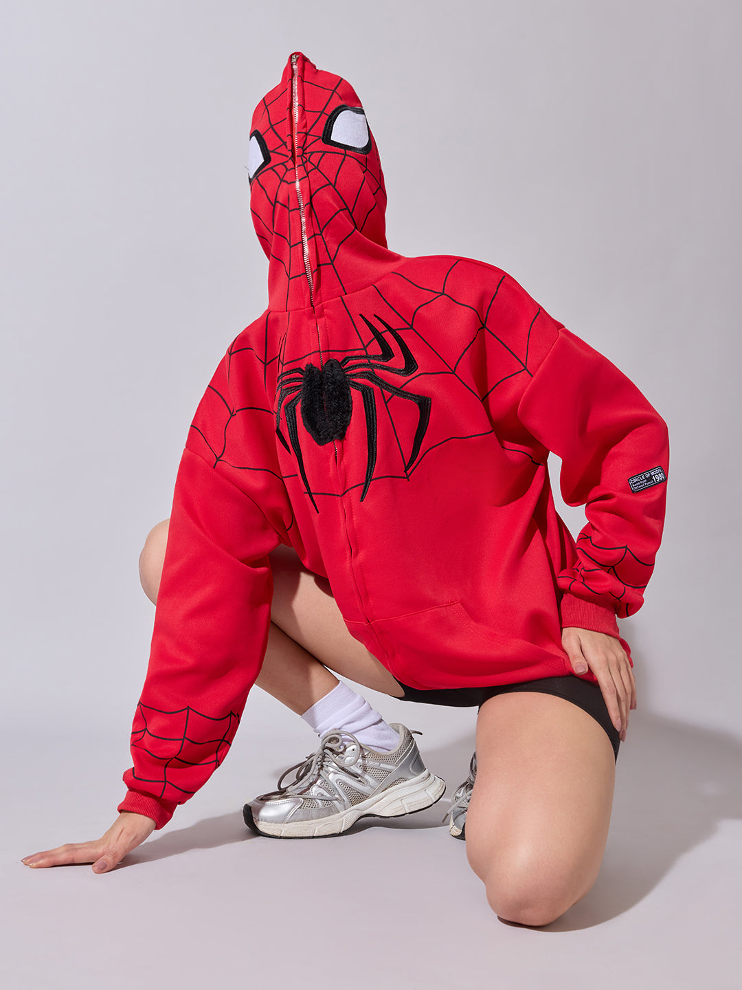 Women's Red Spiderman Graphic Zip Up Hoodie with Masked Hood
