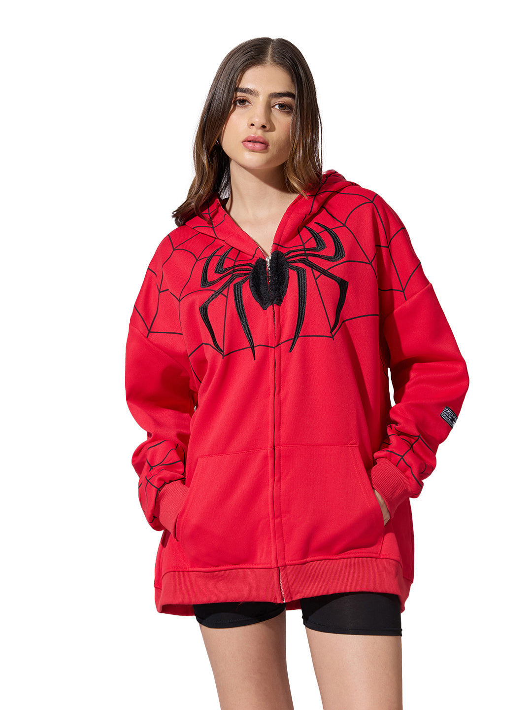 Women's Red Spiderman Graphic Zip Up Hoodie with Masked Hood