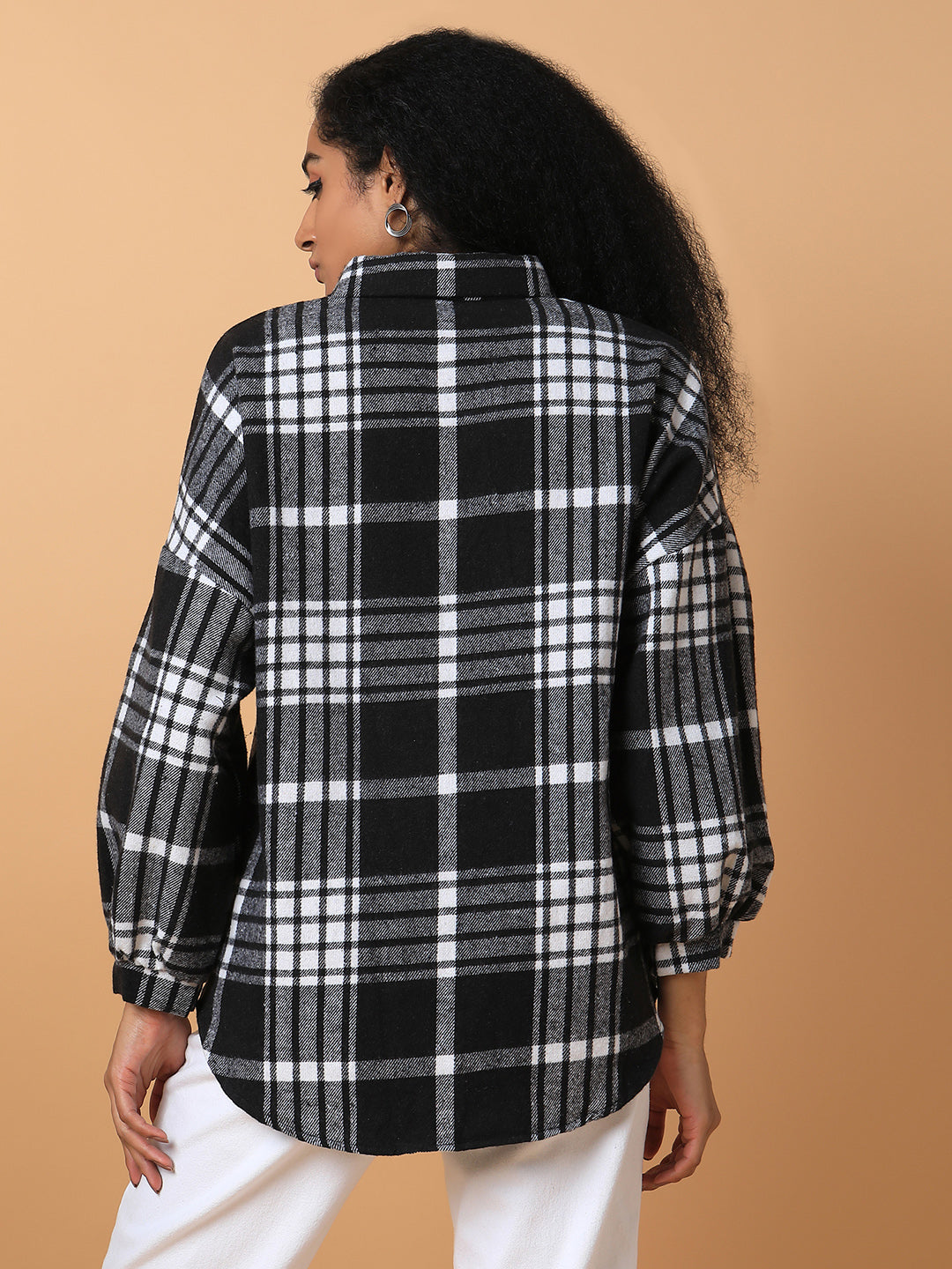 Women Checked Black Oversized Shirt