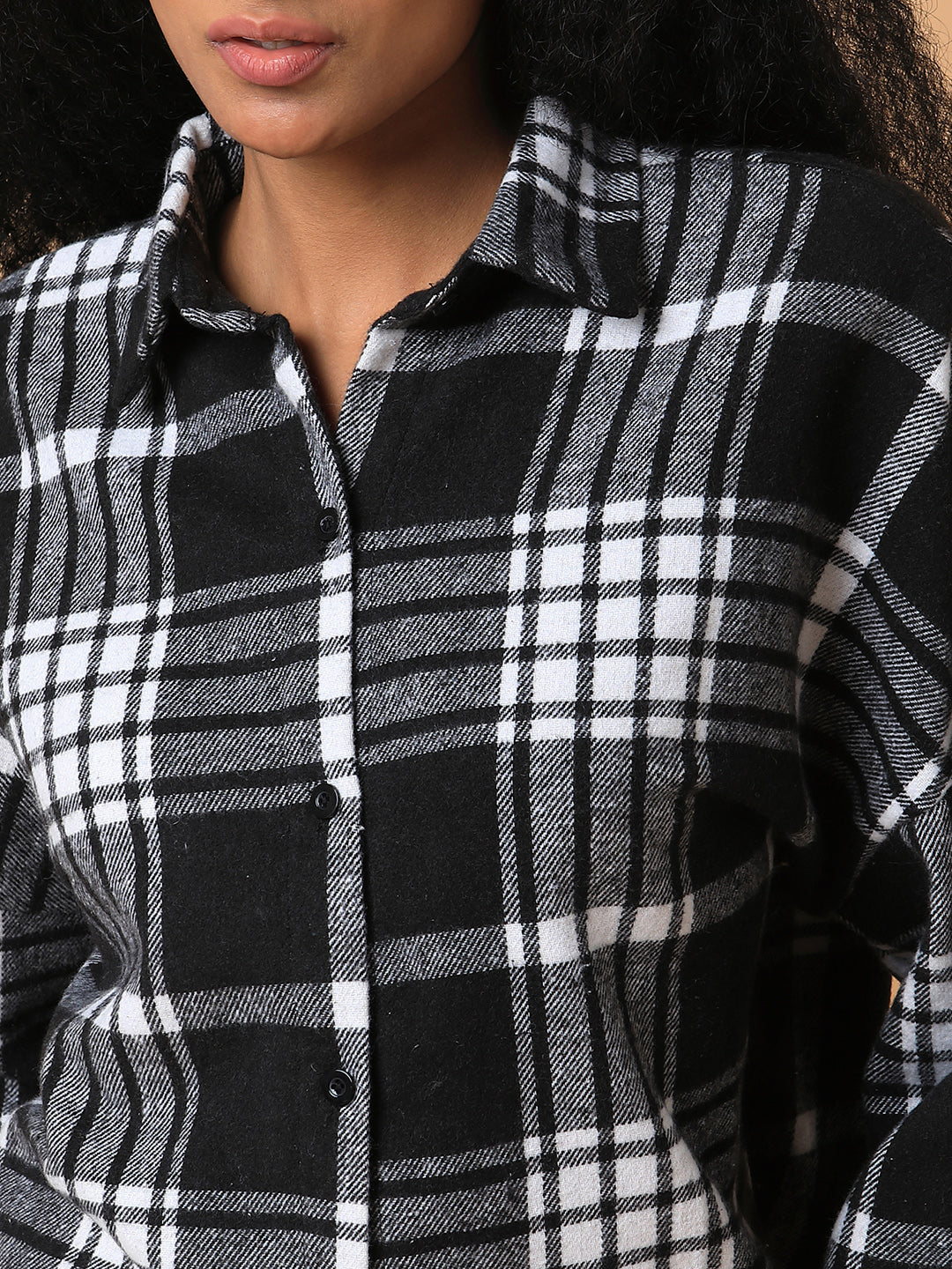 Women Checked Black Oversized Shirt