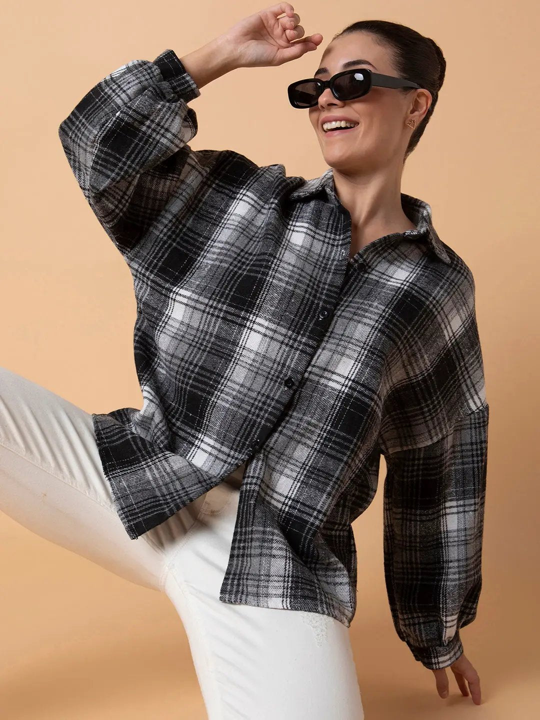 Women's Checked Grey Oversized Shirt