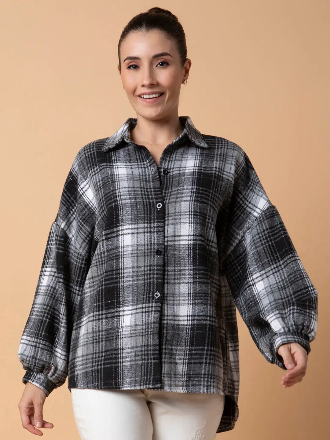 Women's Checked Grey Oversized Shirt