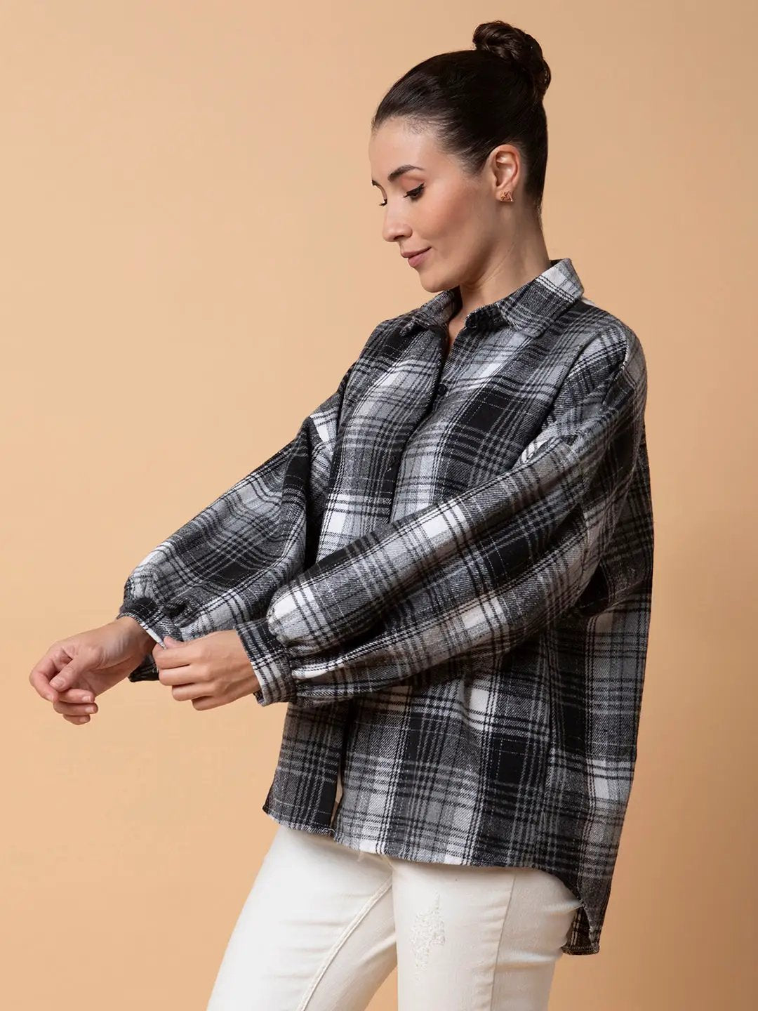 Women's Checked Grey Oversized Shirt