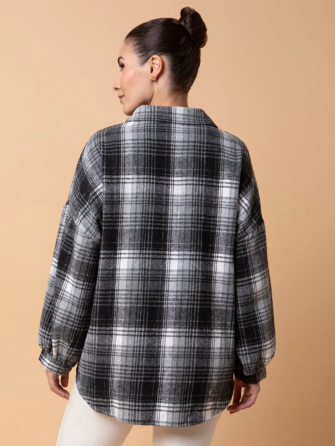 Women's Checked Grey Oversized Shirt