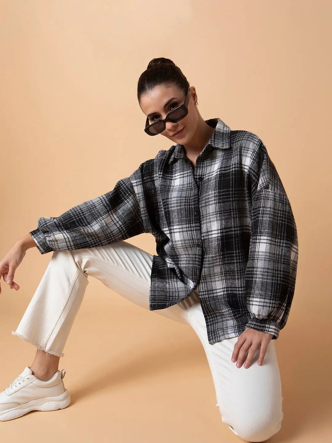 Women's Checked Grey Oversized Shirt