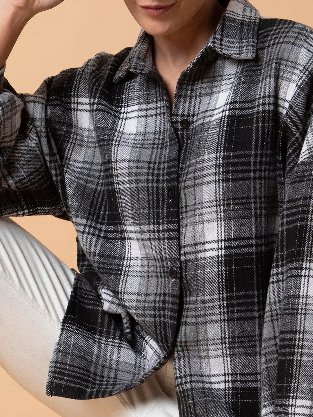Women's Checked Grey Oversized Shirt