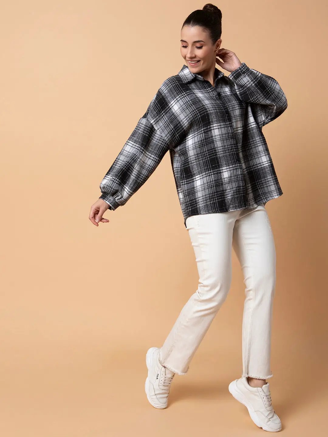 Women's Checked Grey Oversized Shirt