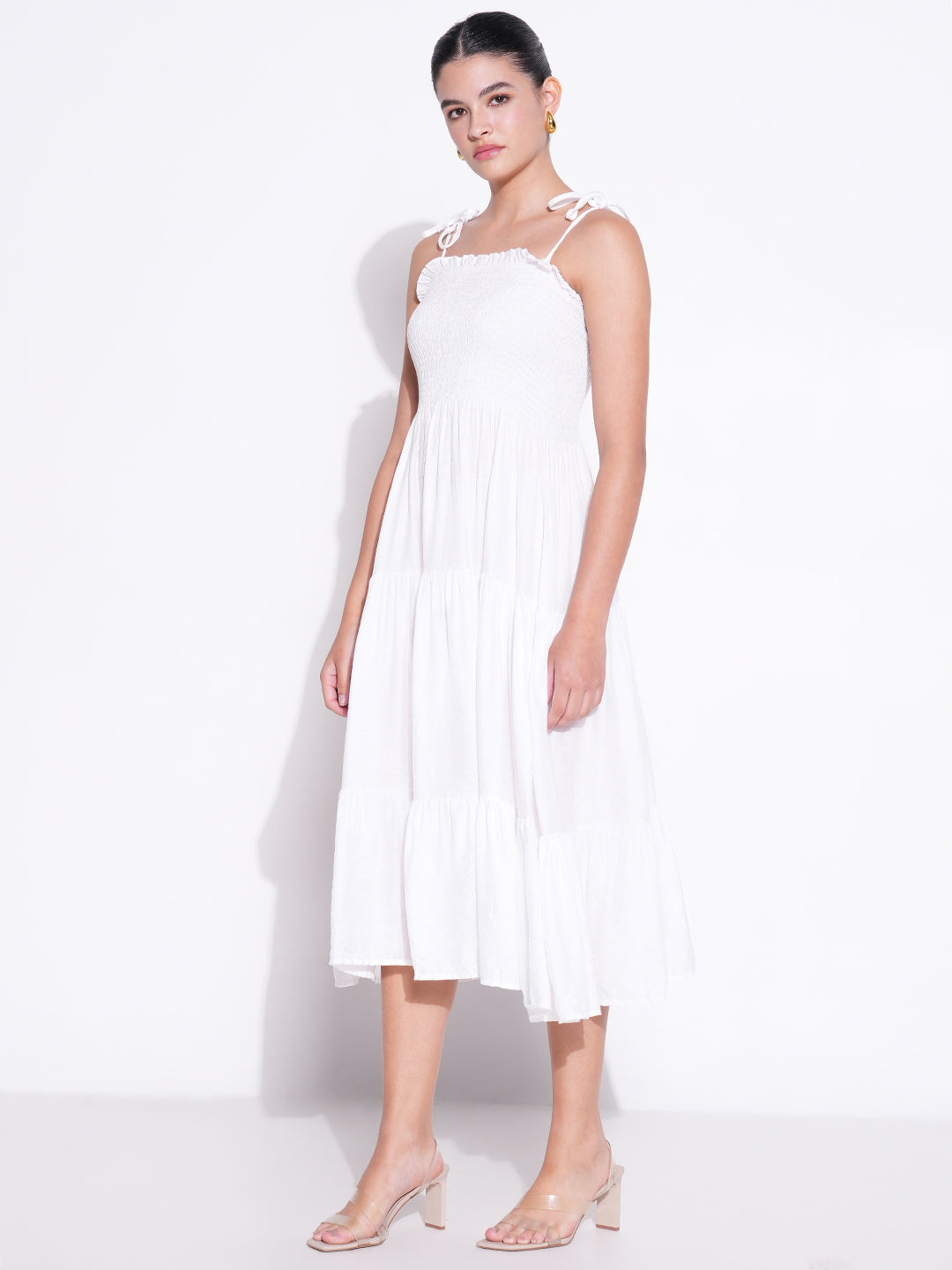 Women Solid White Fit and Flare Dress