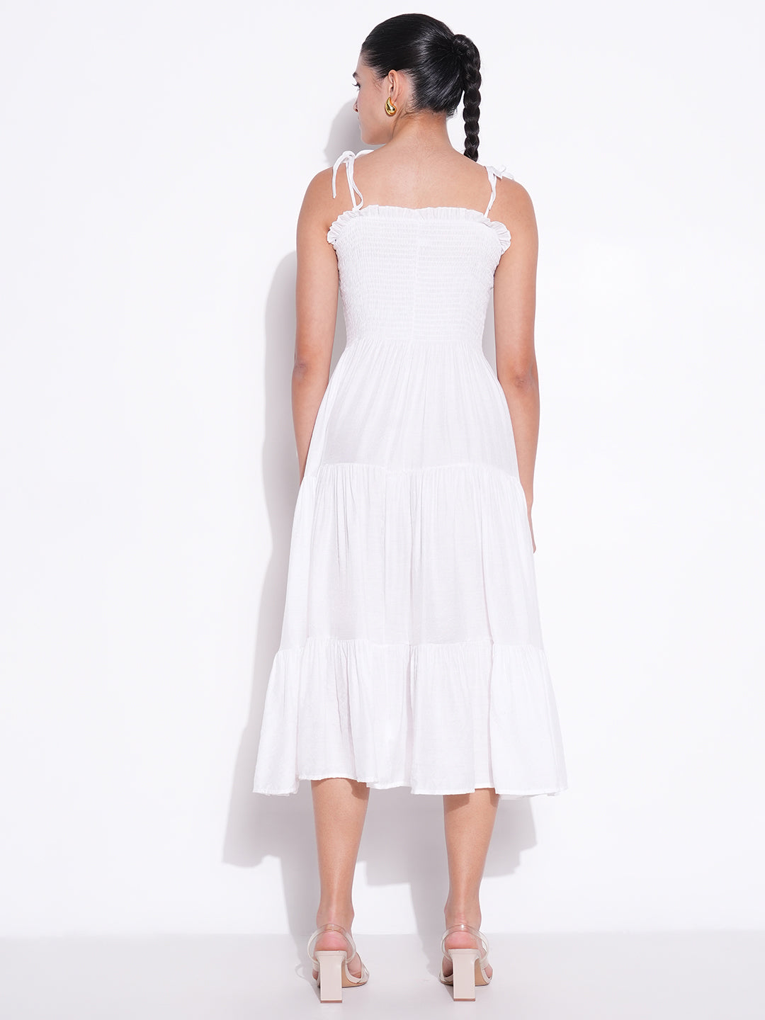 Women Solid White Fit and Flare Dress