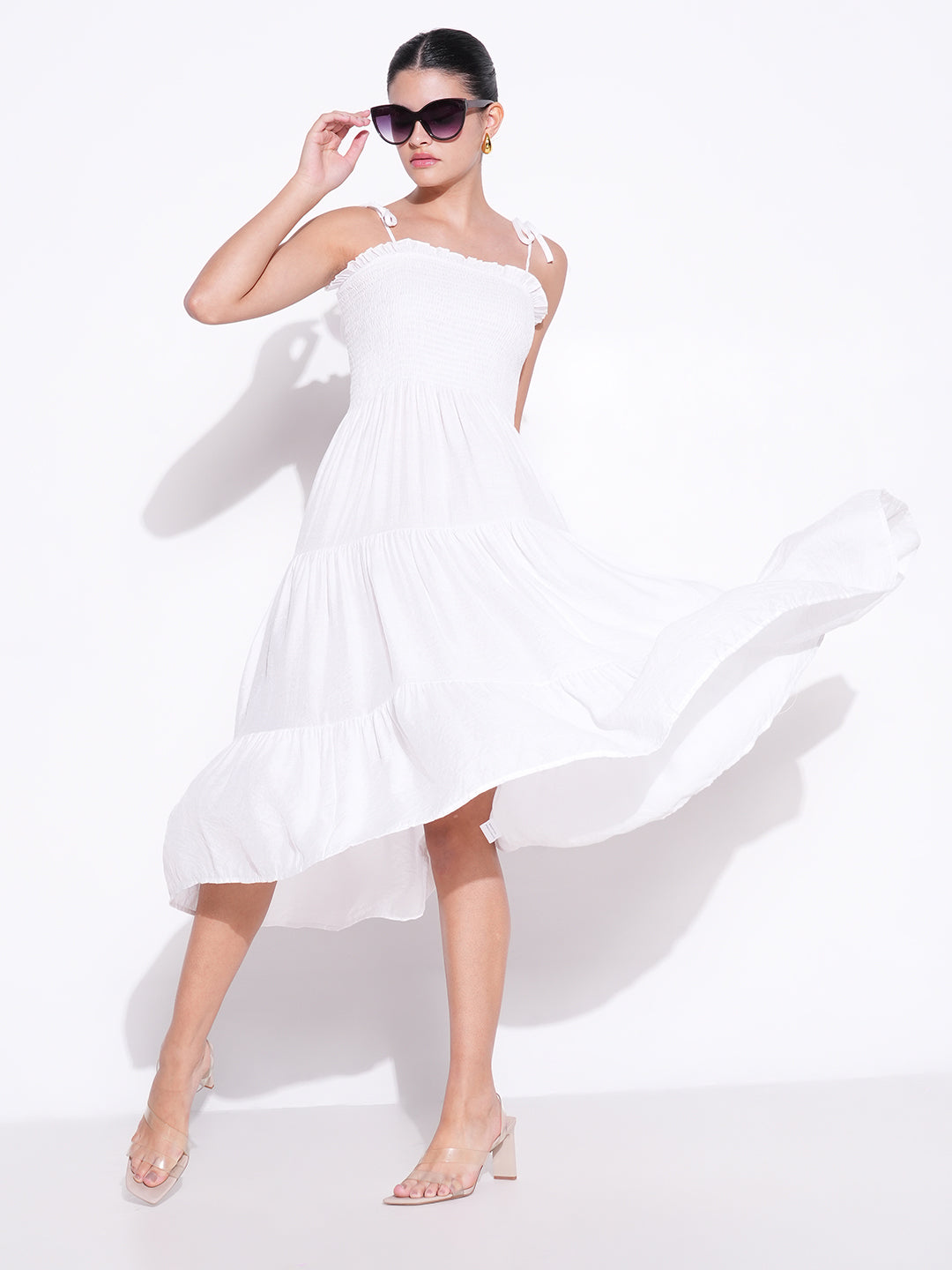 Women Solid White Fit and Flare Dress