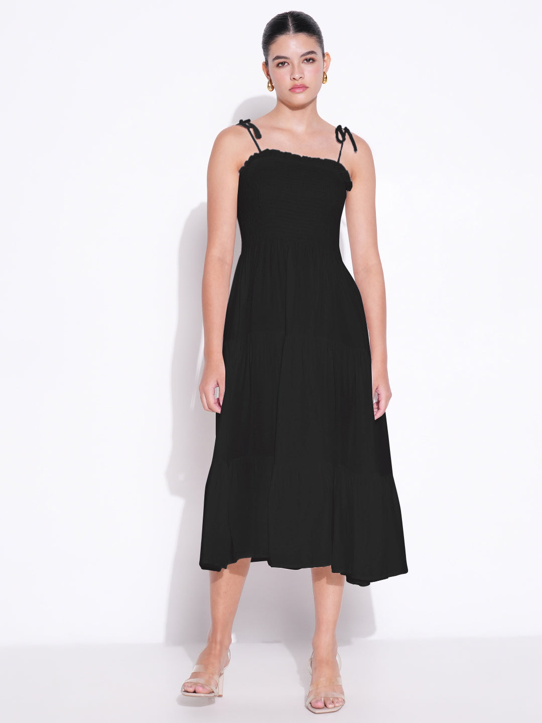 Women Solid Black Fit and Flare Dress