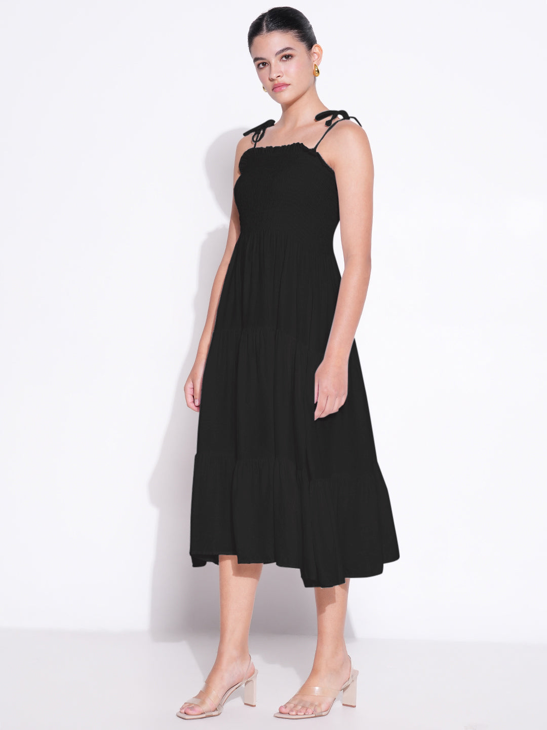 Women Solid Black Fit and Flare Dress