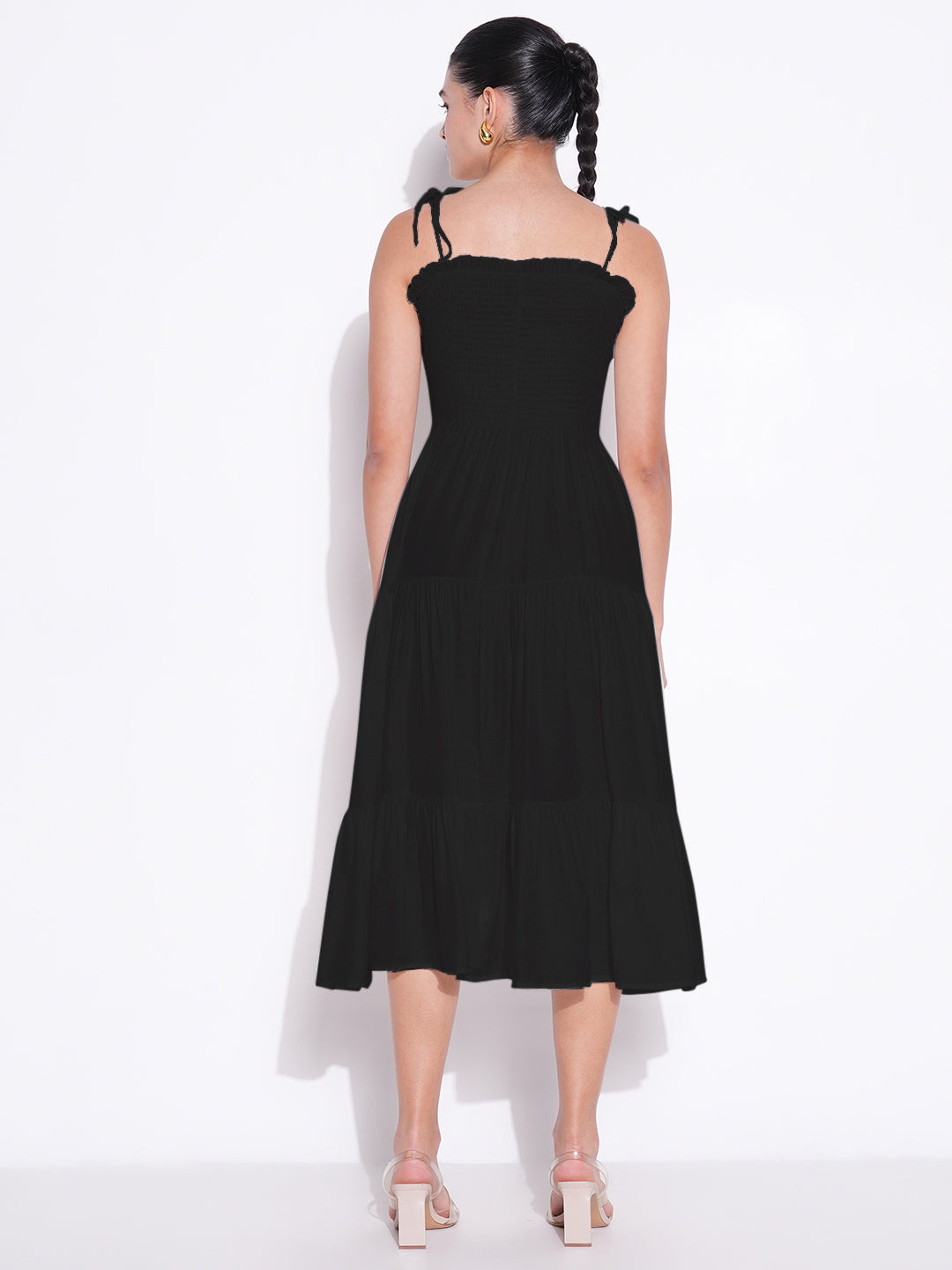 Women Solid Black Fit and Flare Dress