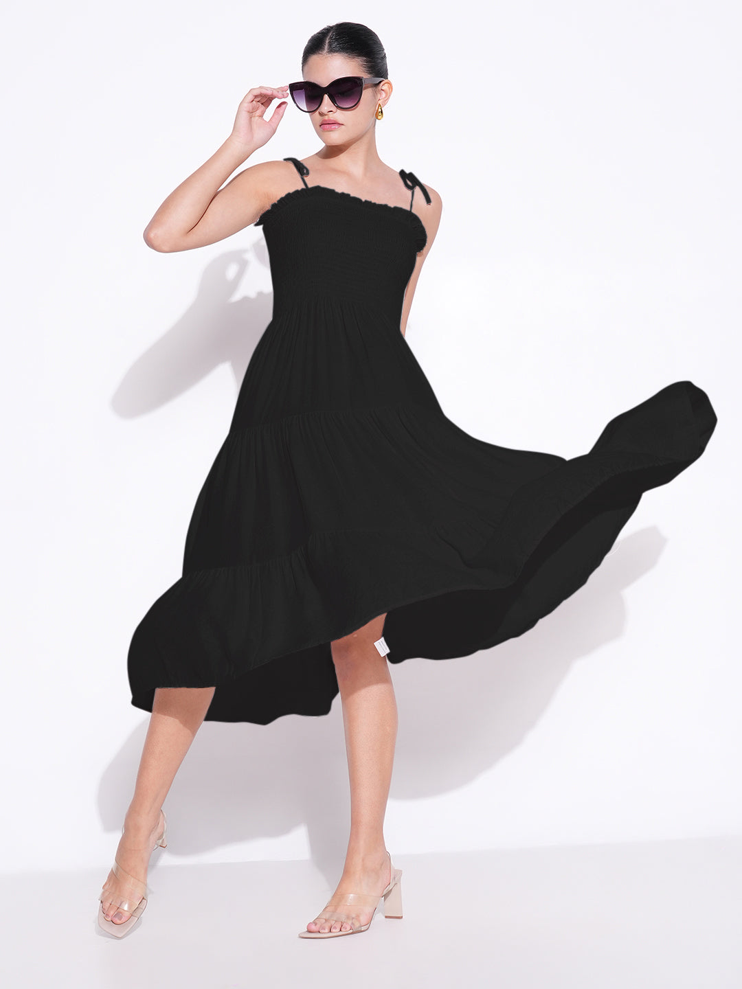 Women Solid Black Fit and Flare Dress