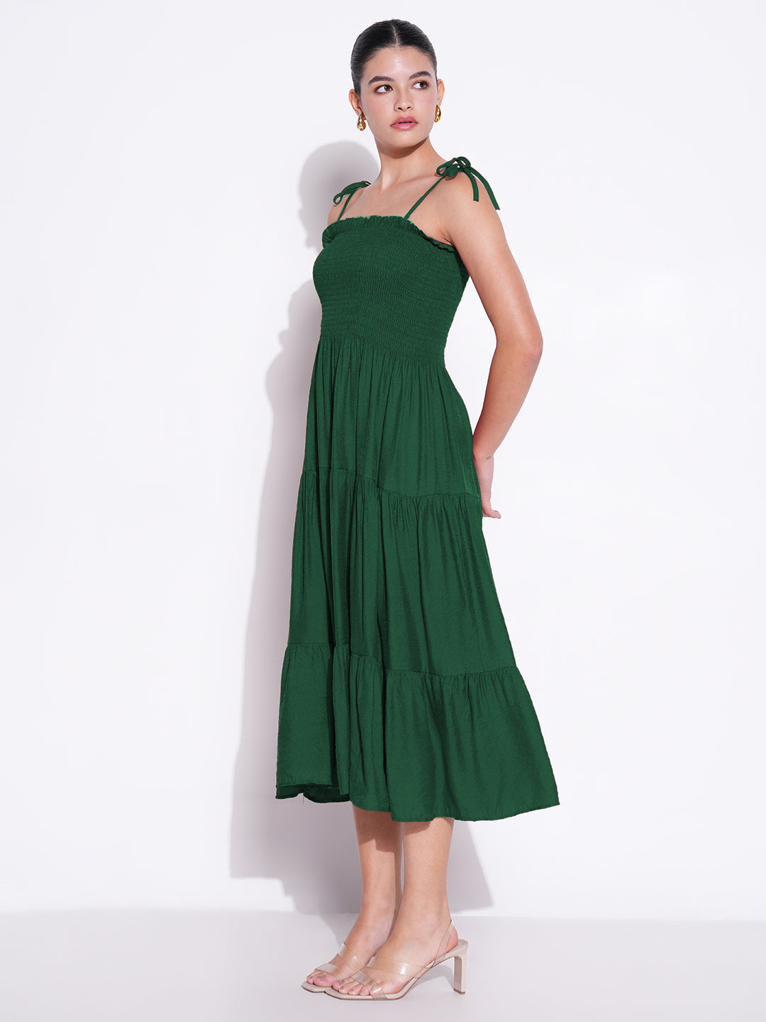 Women Green Solid Fit and Flare Dress