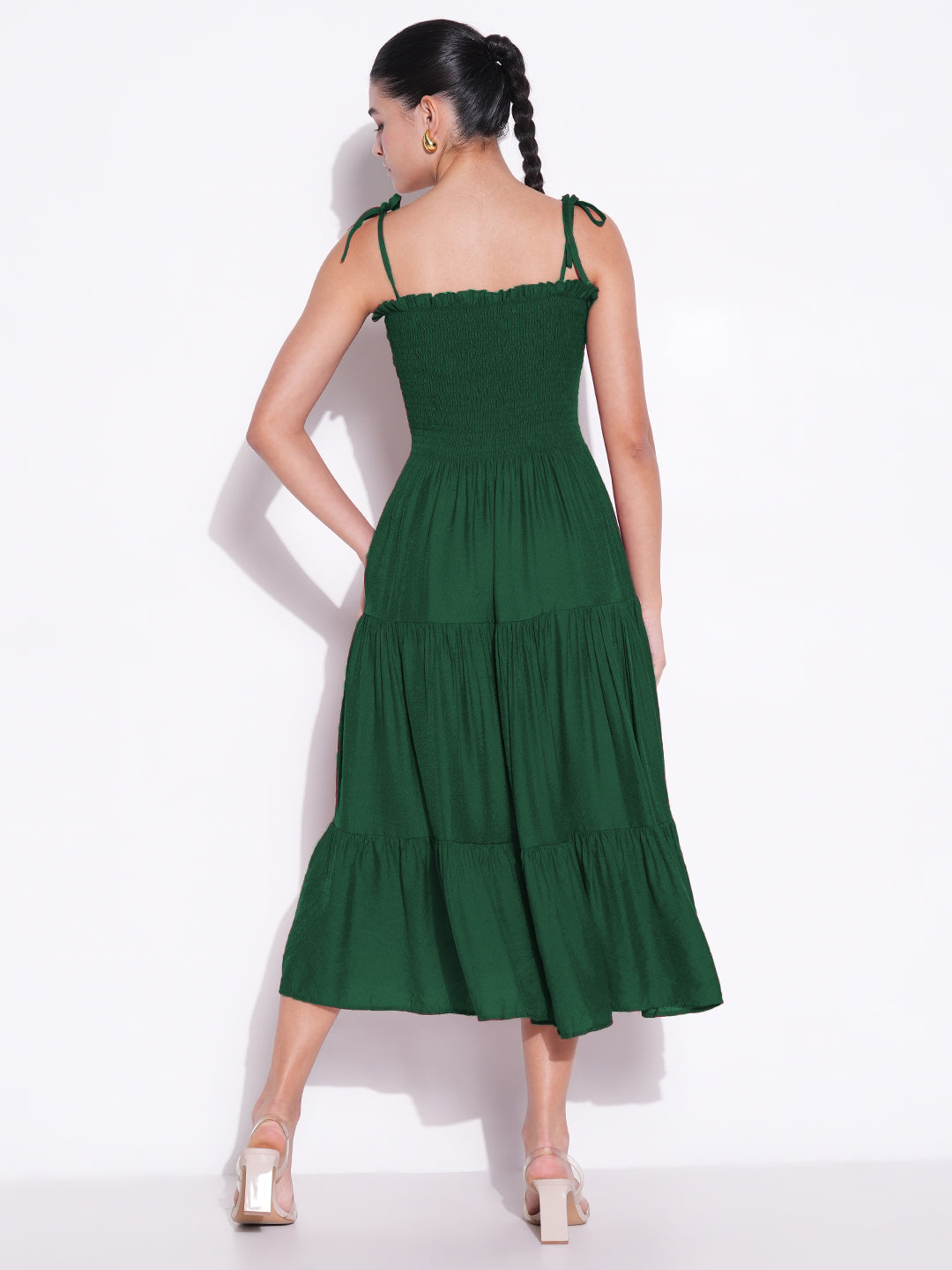 Women Green Solid Fit and Flare Dress