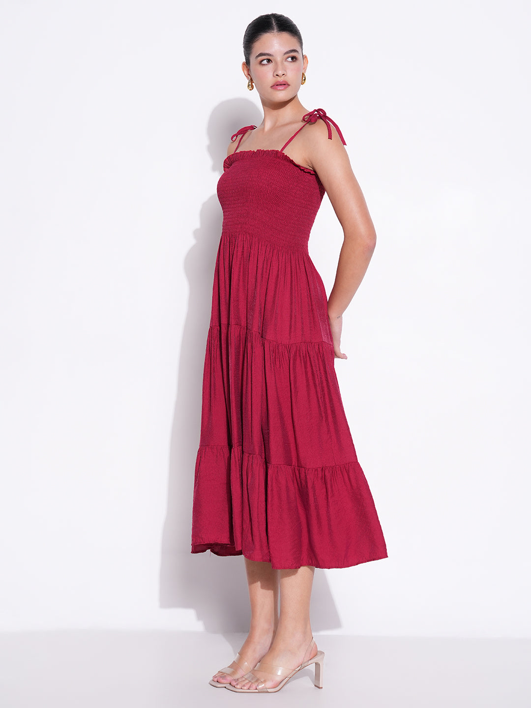 Women Solid Red Fit and Flare Dress