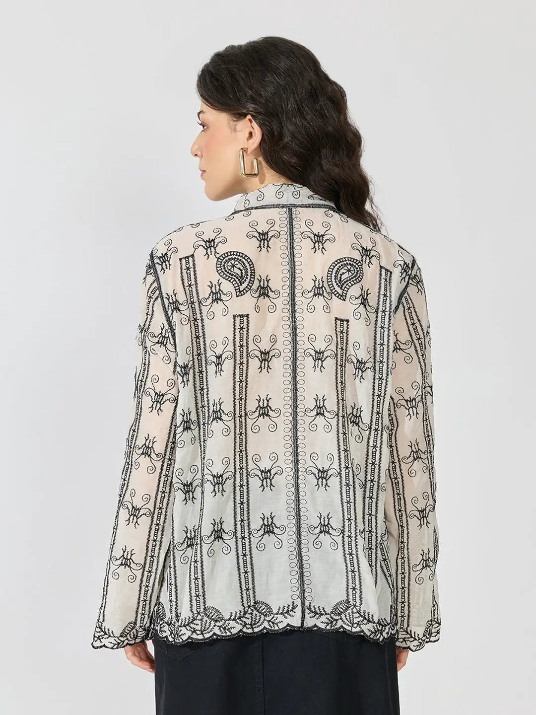 Women's Black Embroidered Long Sleeve Shirt