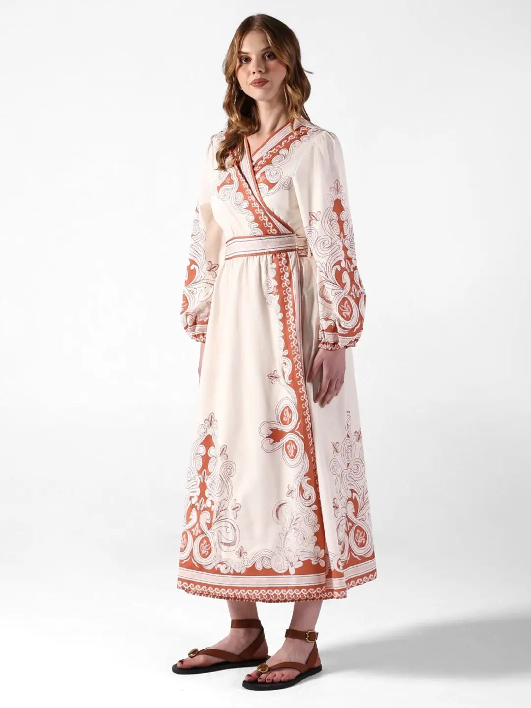 Women's Printed Cream Wrap Maxi Dress - from SHOWOFFFF