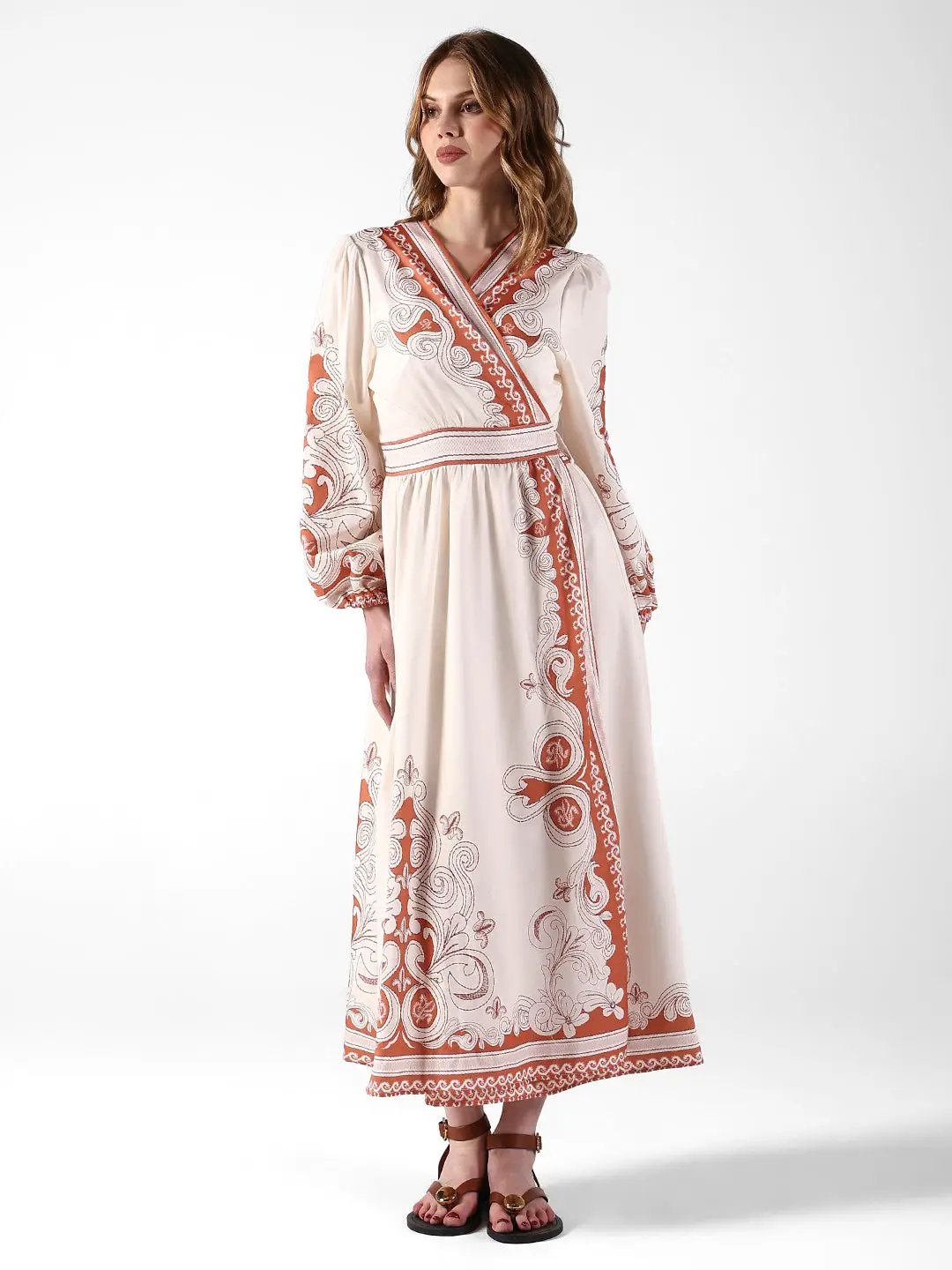 Women's Printed Cream Wrap Maxi Dress - from SHOWOFFFF