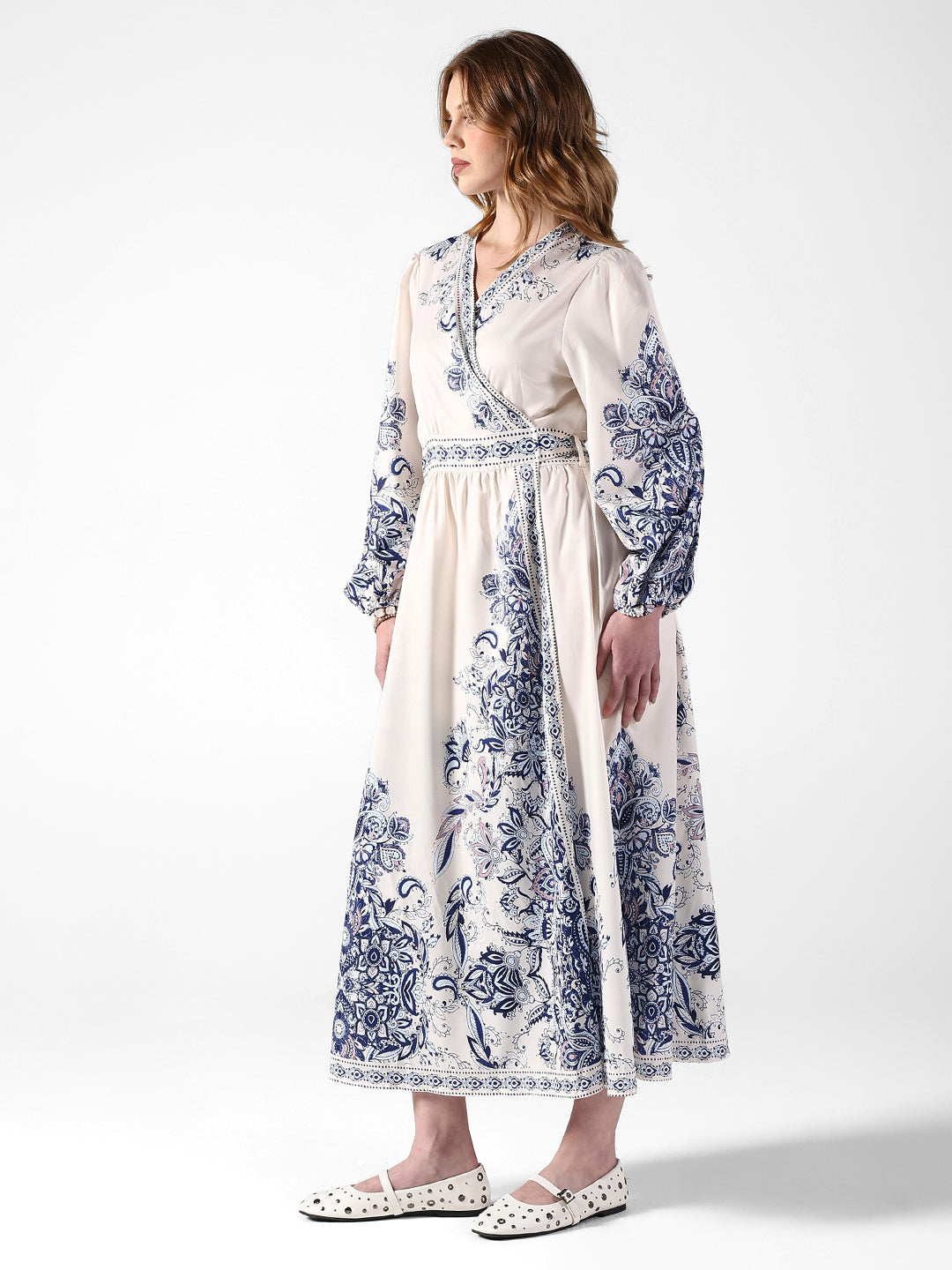 Women's Floral Off White Wrap Maxi Dress