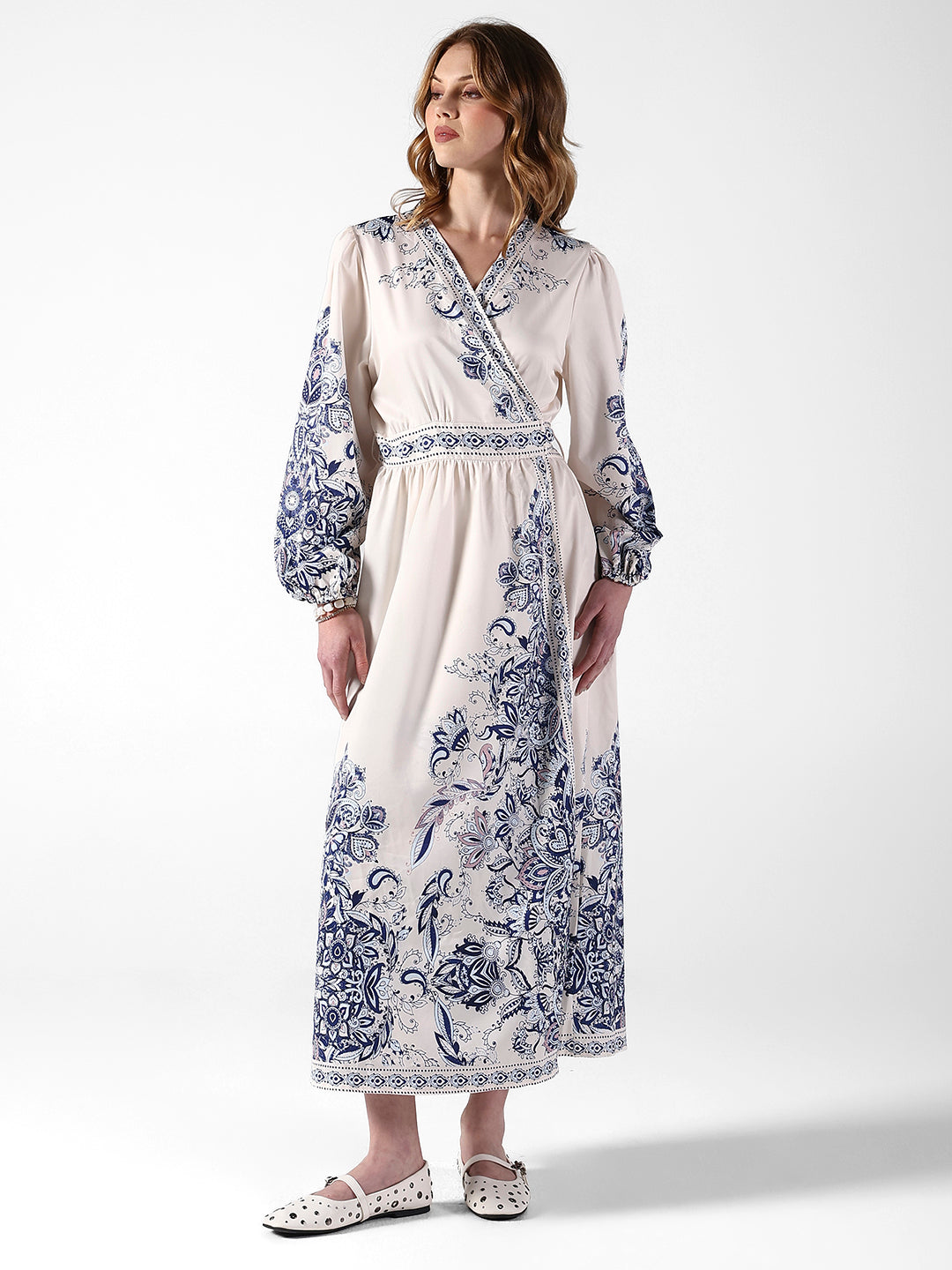 Women's Floral Off White Wrap Maxi Dress