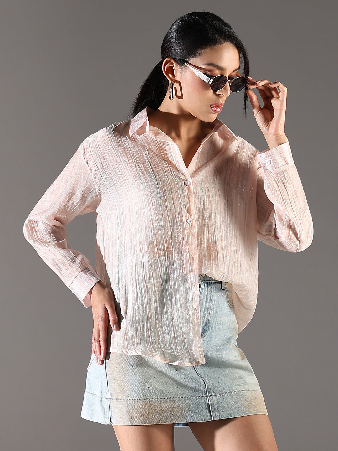 Women Peach Solid Shirt