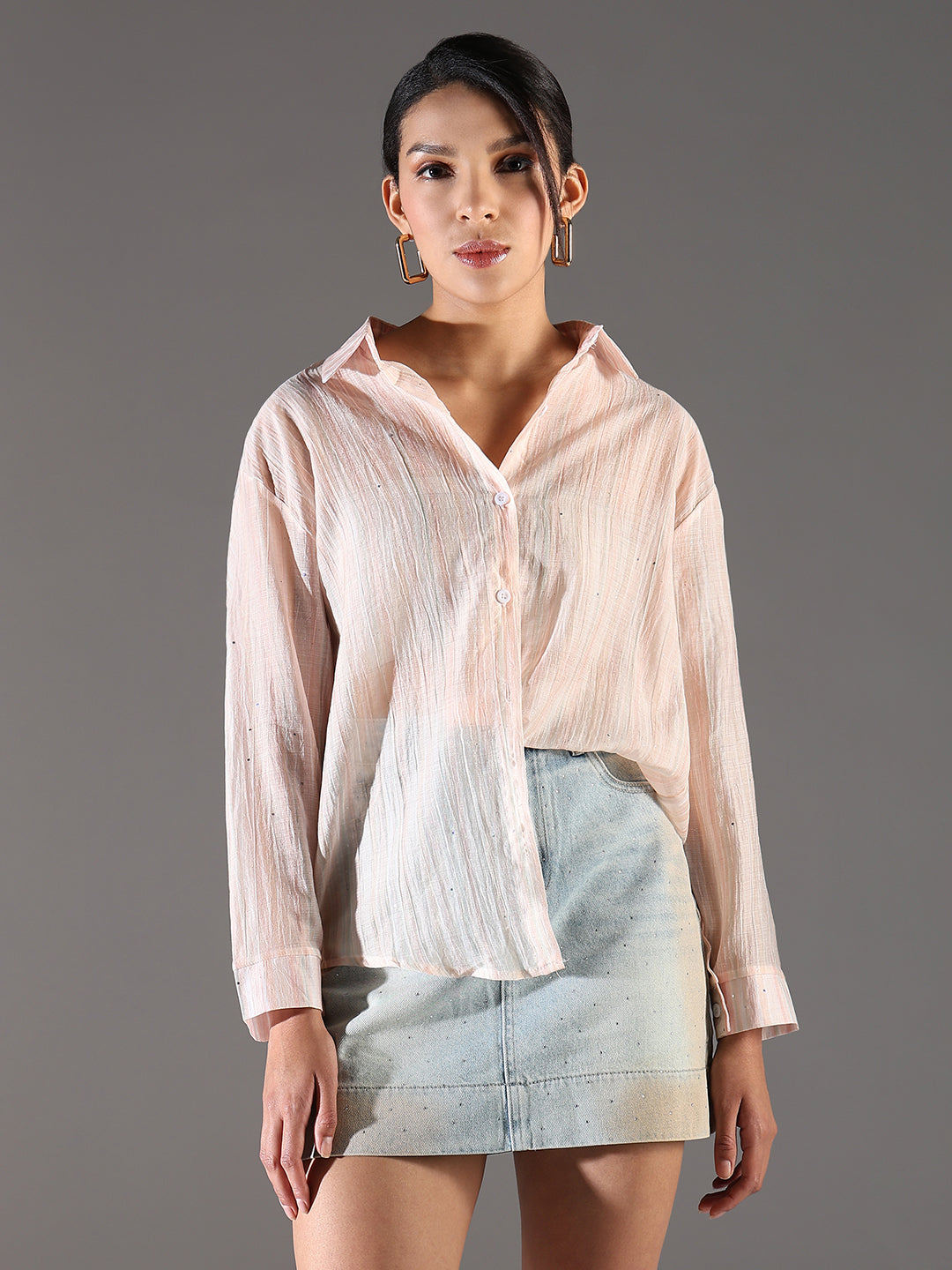 Women Peach Solid Shirt