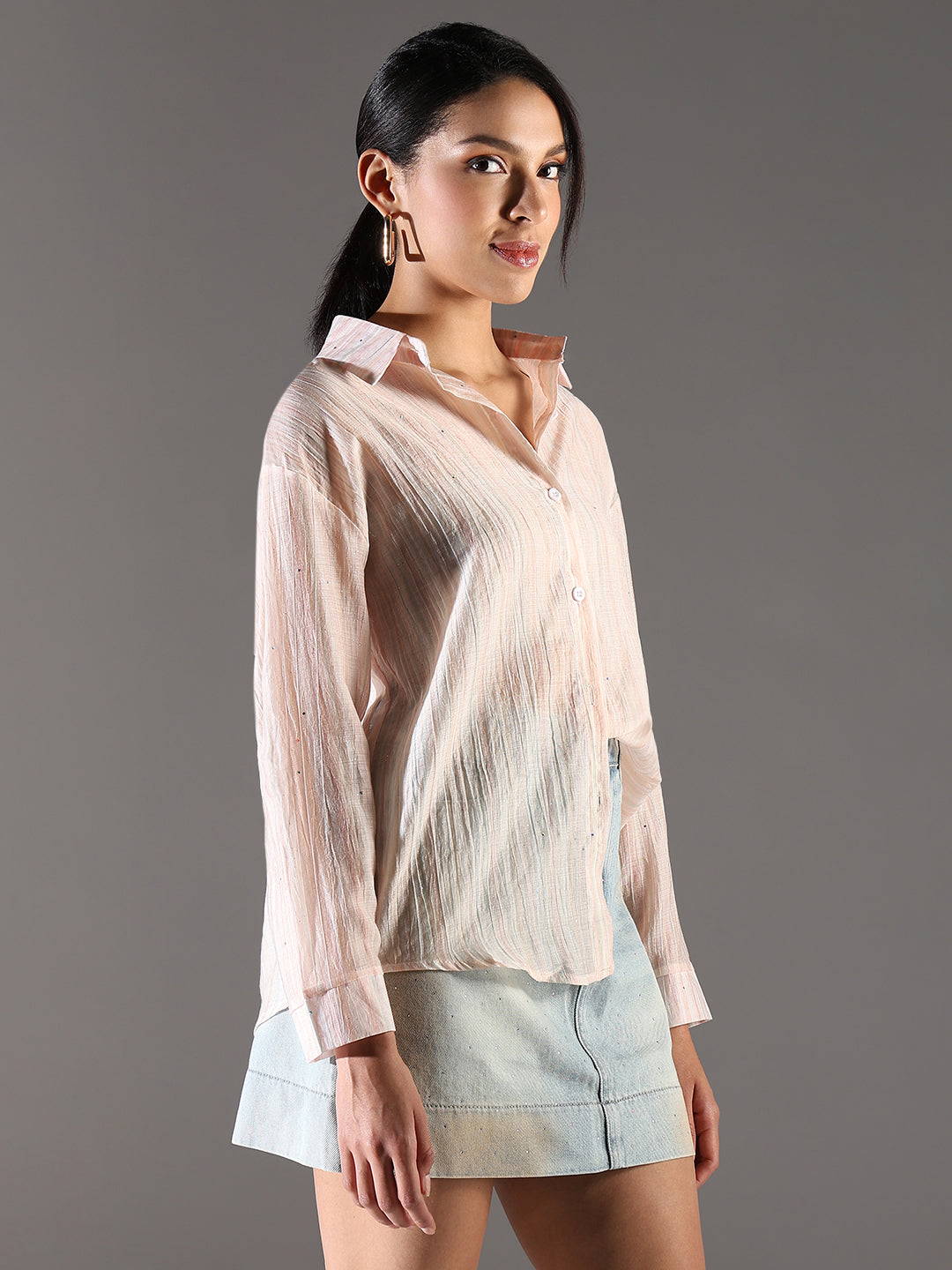 Women Peach Solid Shirt