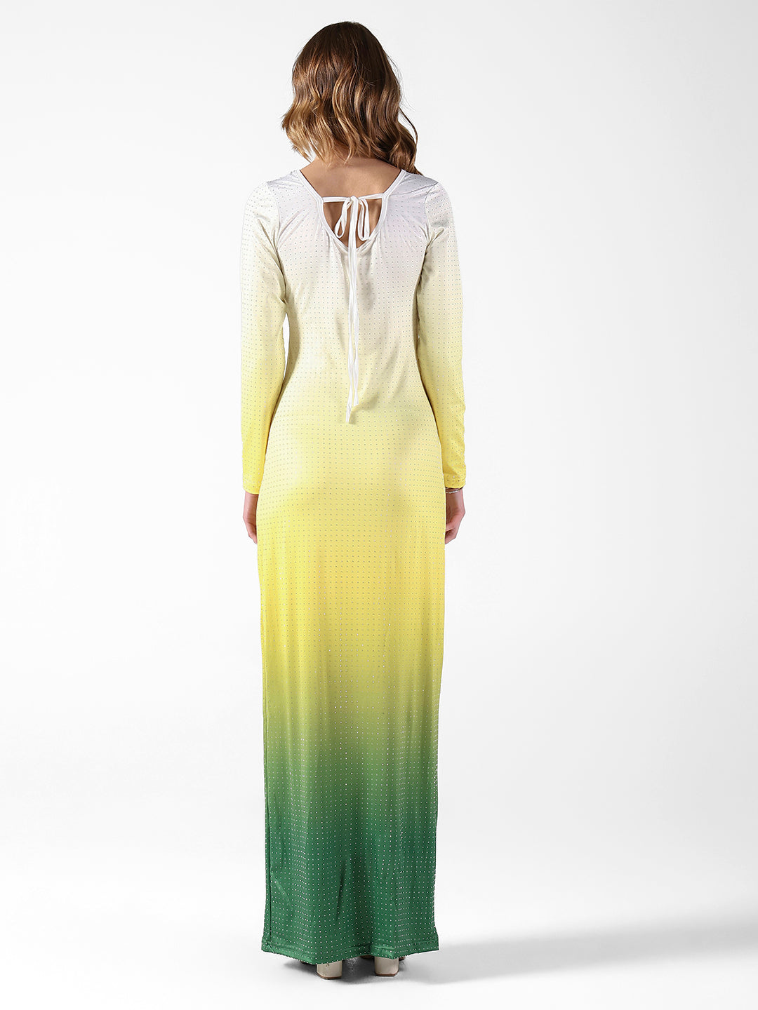 Women's Ombre Yellow Sequin Long Sleeve Maxi Dress