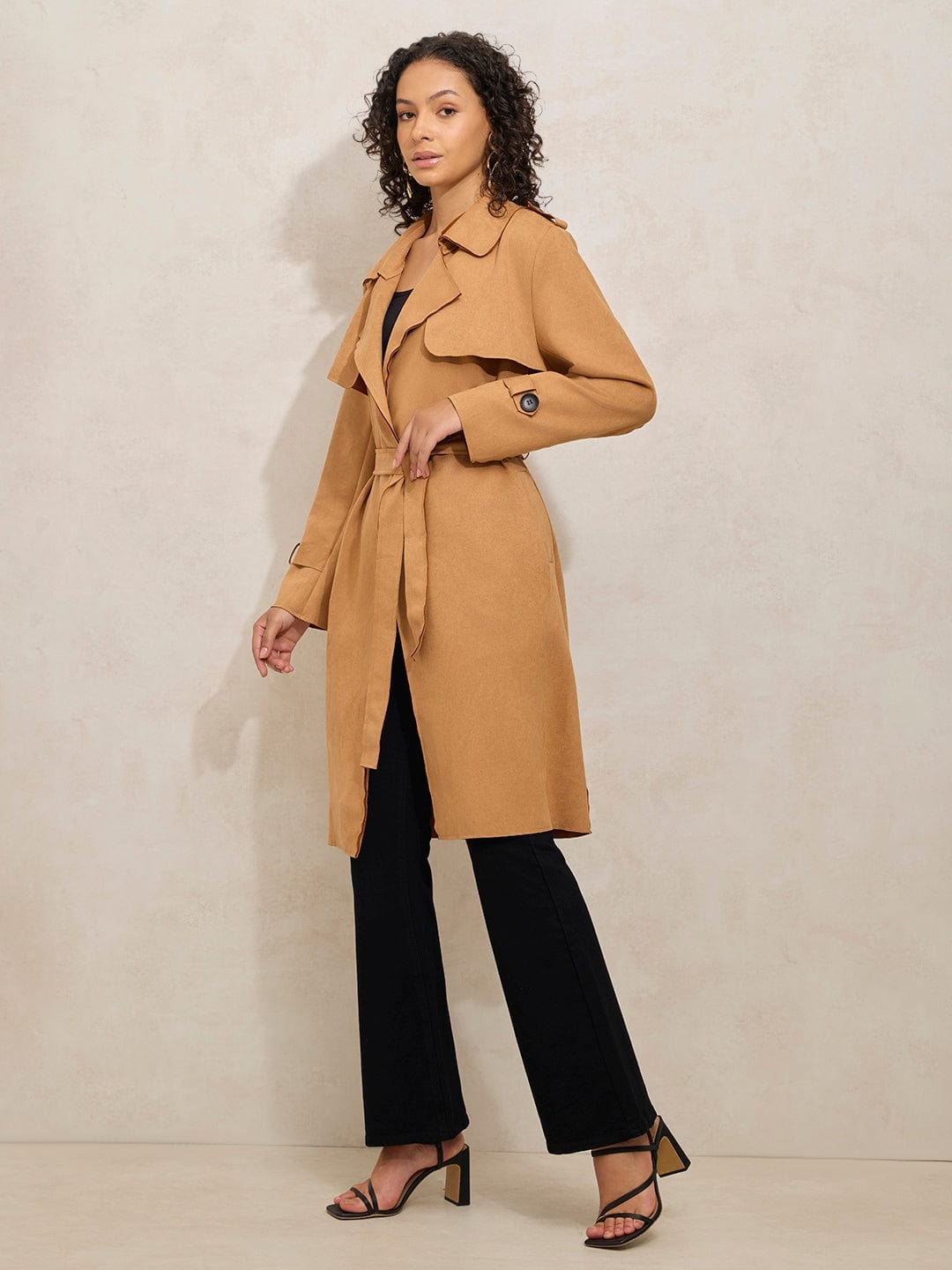Women's Brown Double Breasted Trench Coat With Flap Detail